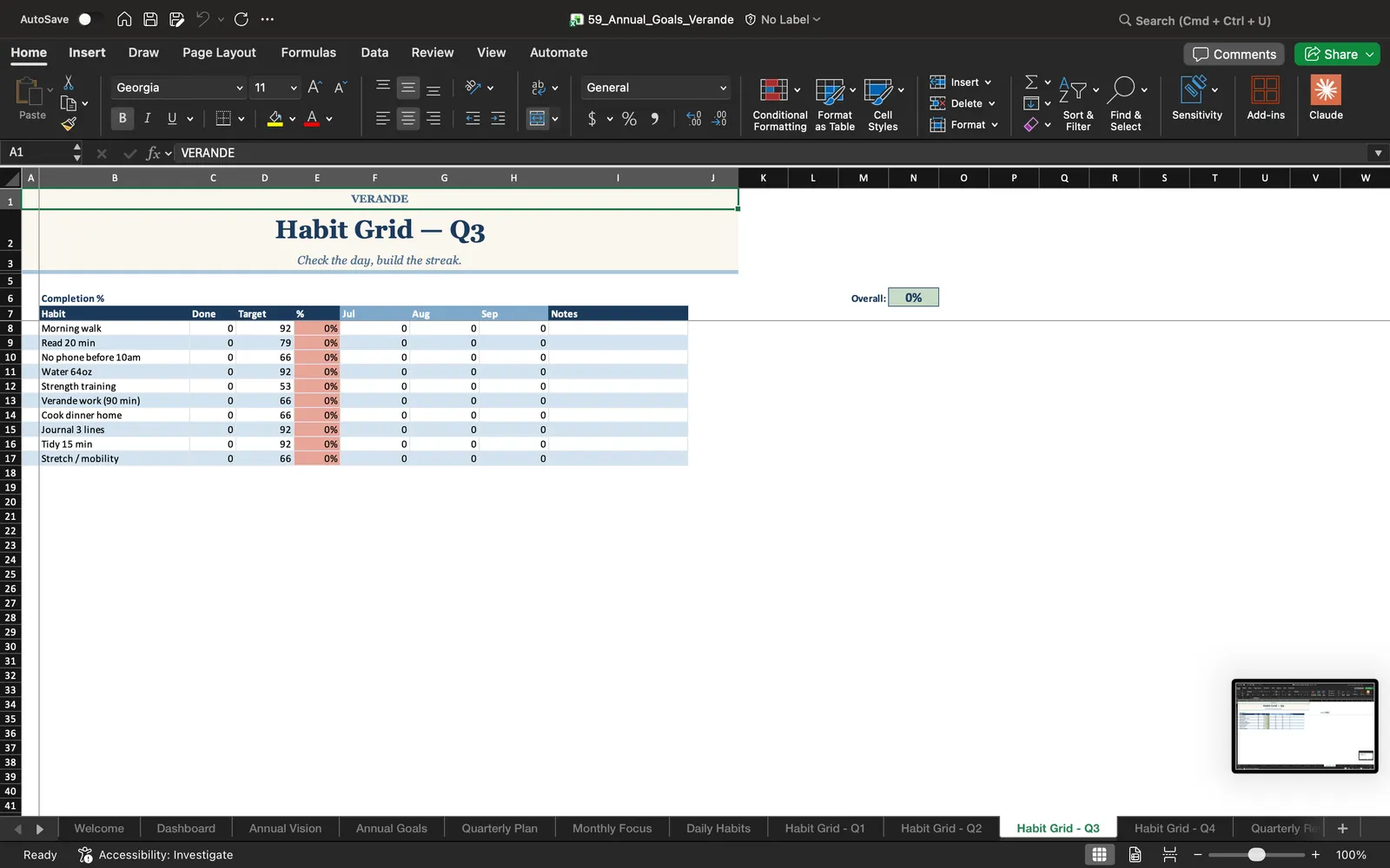 Annual Goals, Habit Grid - Q3