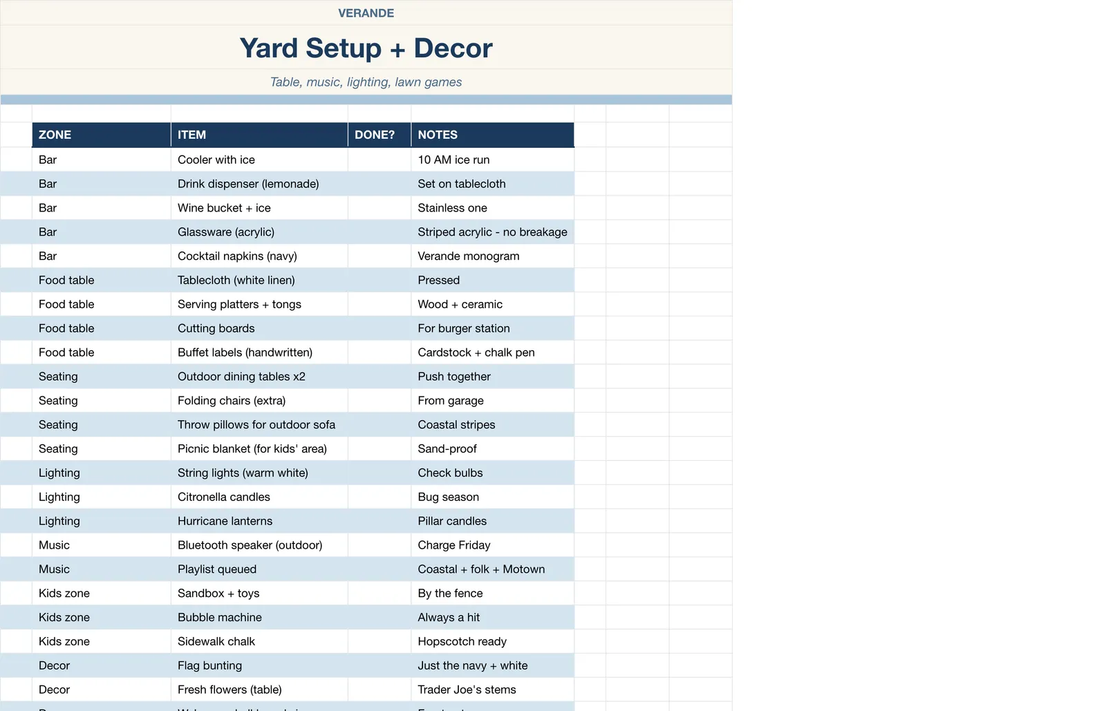 Backyard BBQ Planner, Yard Setup & Decor