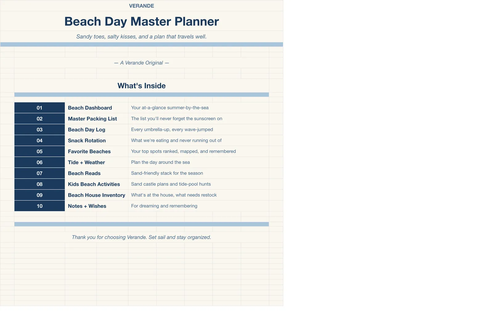 Beach Day Master Planner, Welcome