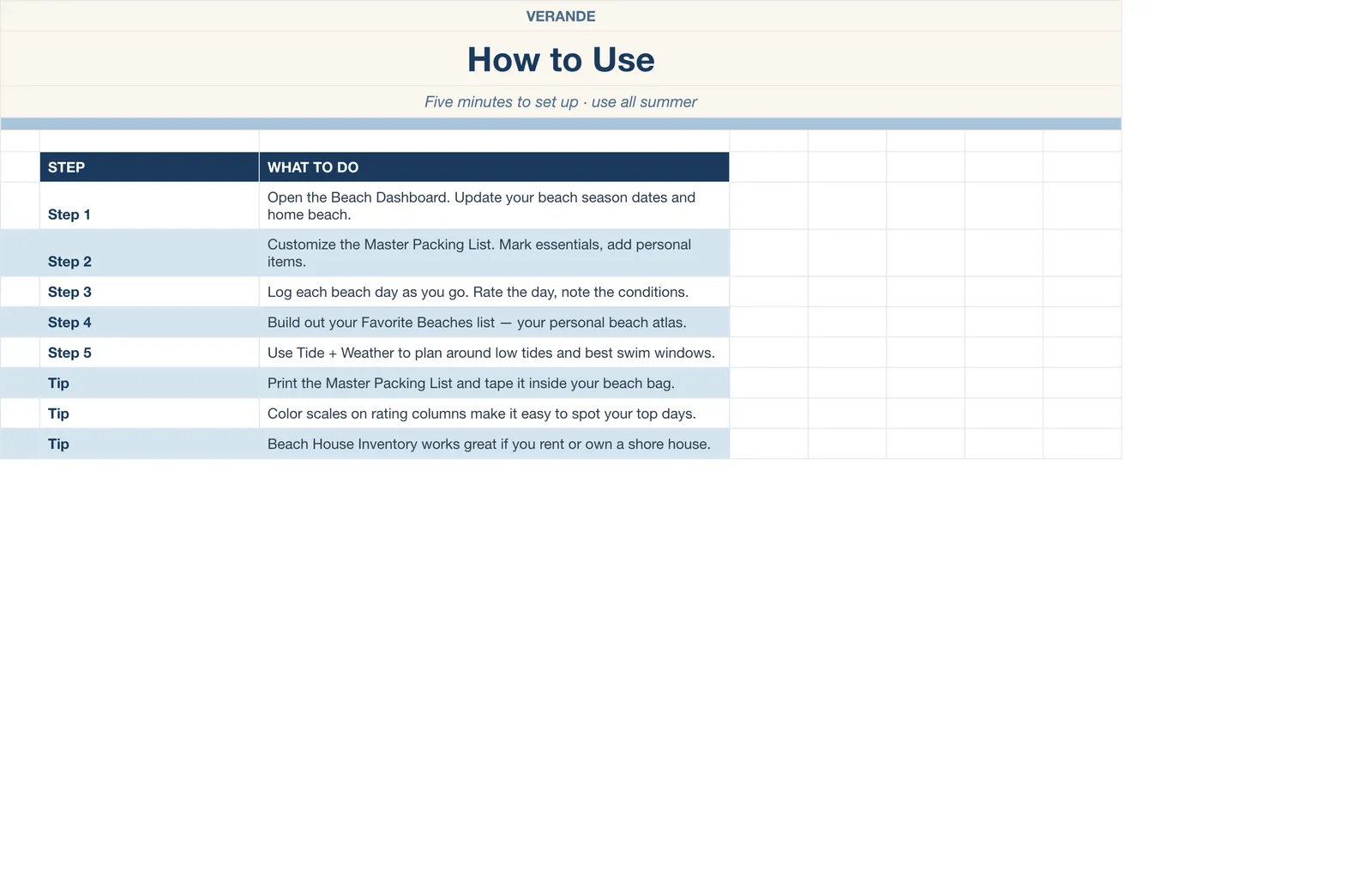 Beach Day Master Planner, How To Use