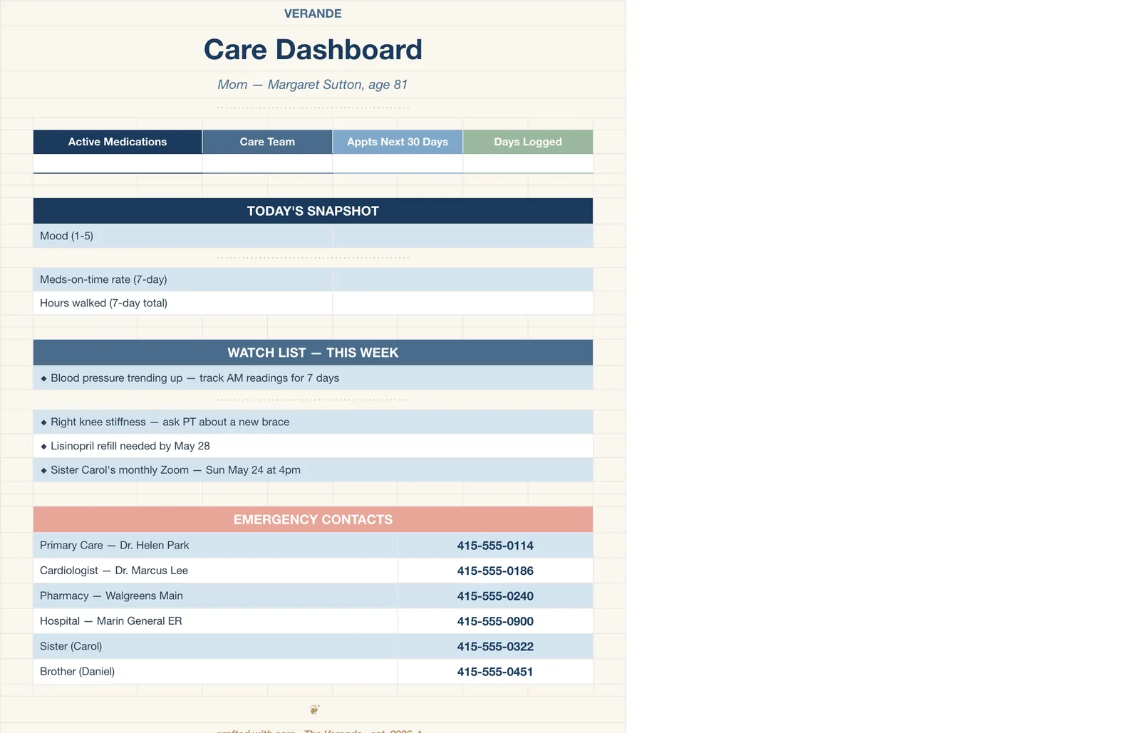 Caregiver Binder Aging Parent, Dashboard