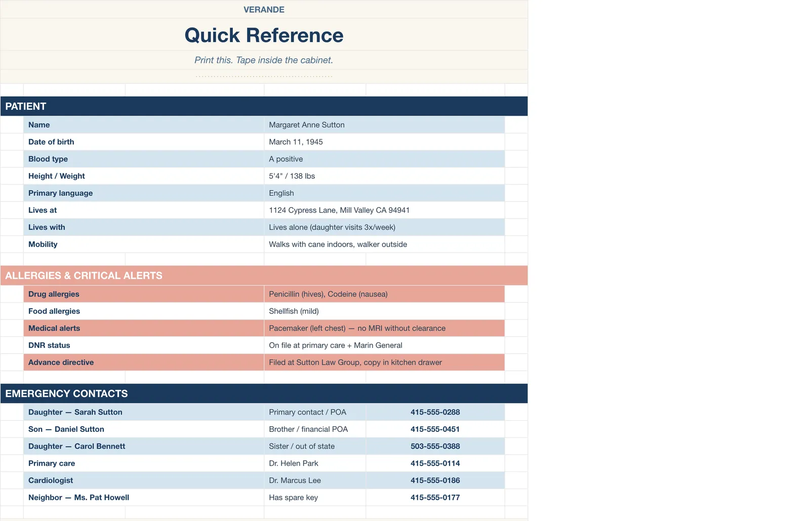 Caregiver Binder Aging Parent, Quick Reference