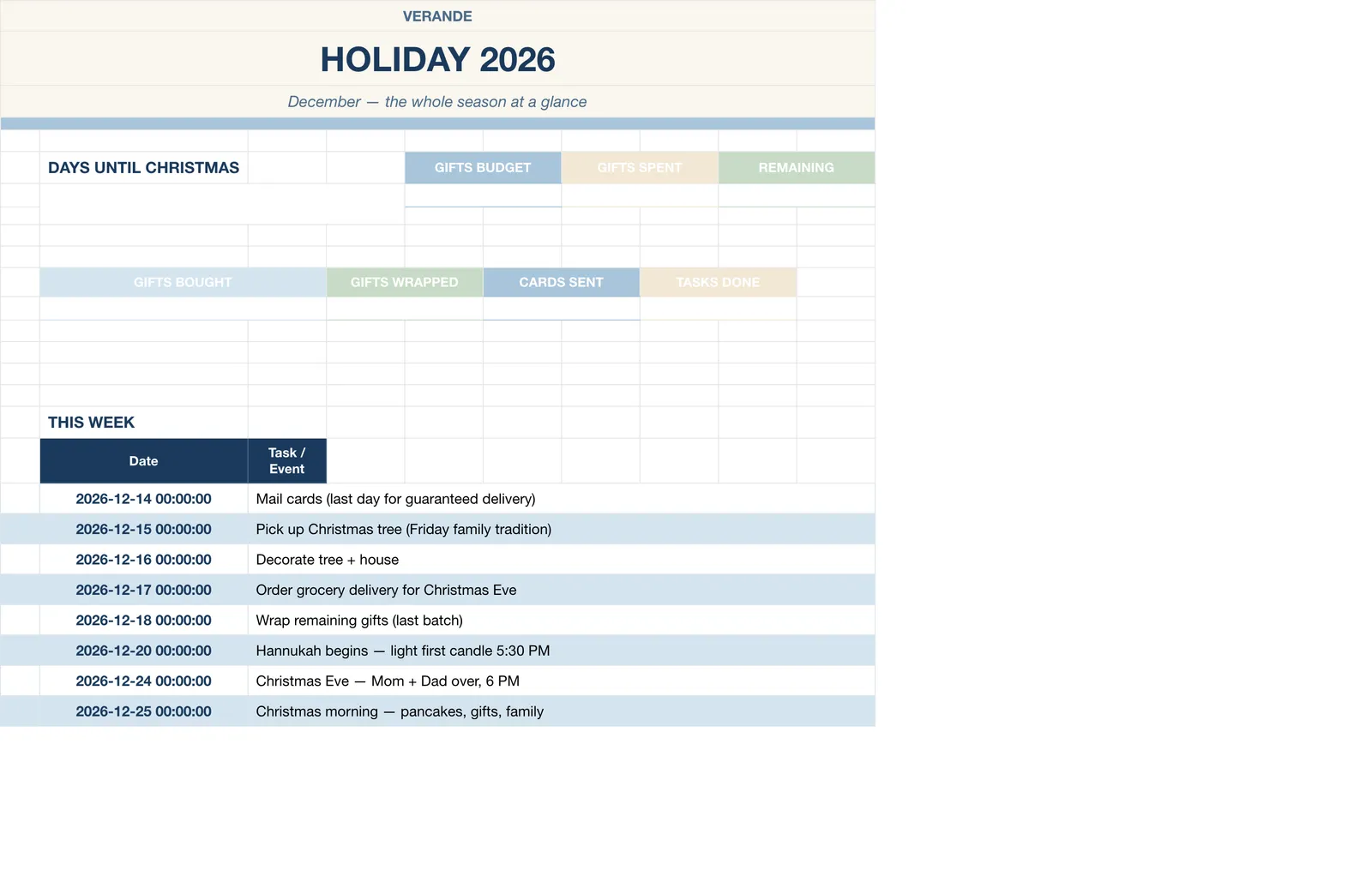 Christmas Holiday Planner, Holiday Dashboard