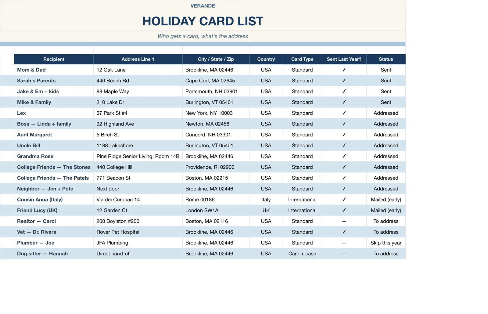 Christmas Holiday Planner, Card List