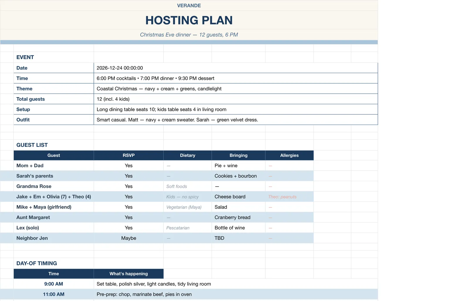Christmas Holiday Planner, Hosting Plan
