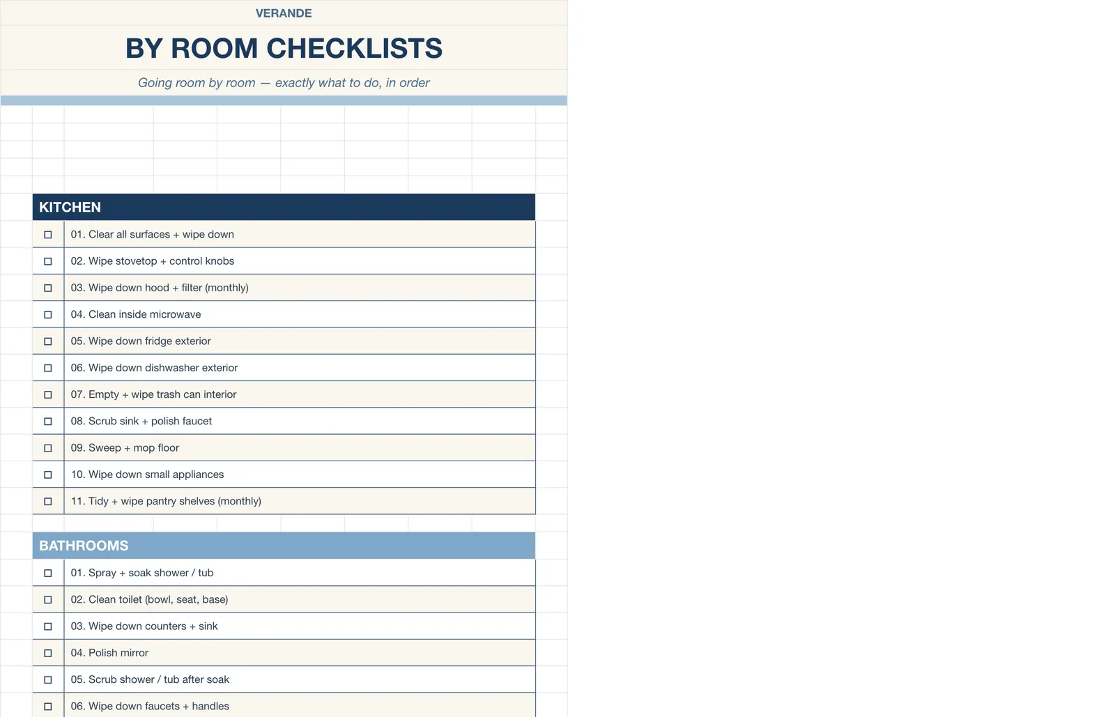 Cleaning Schedule, By Room Checklists