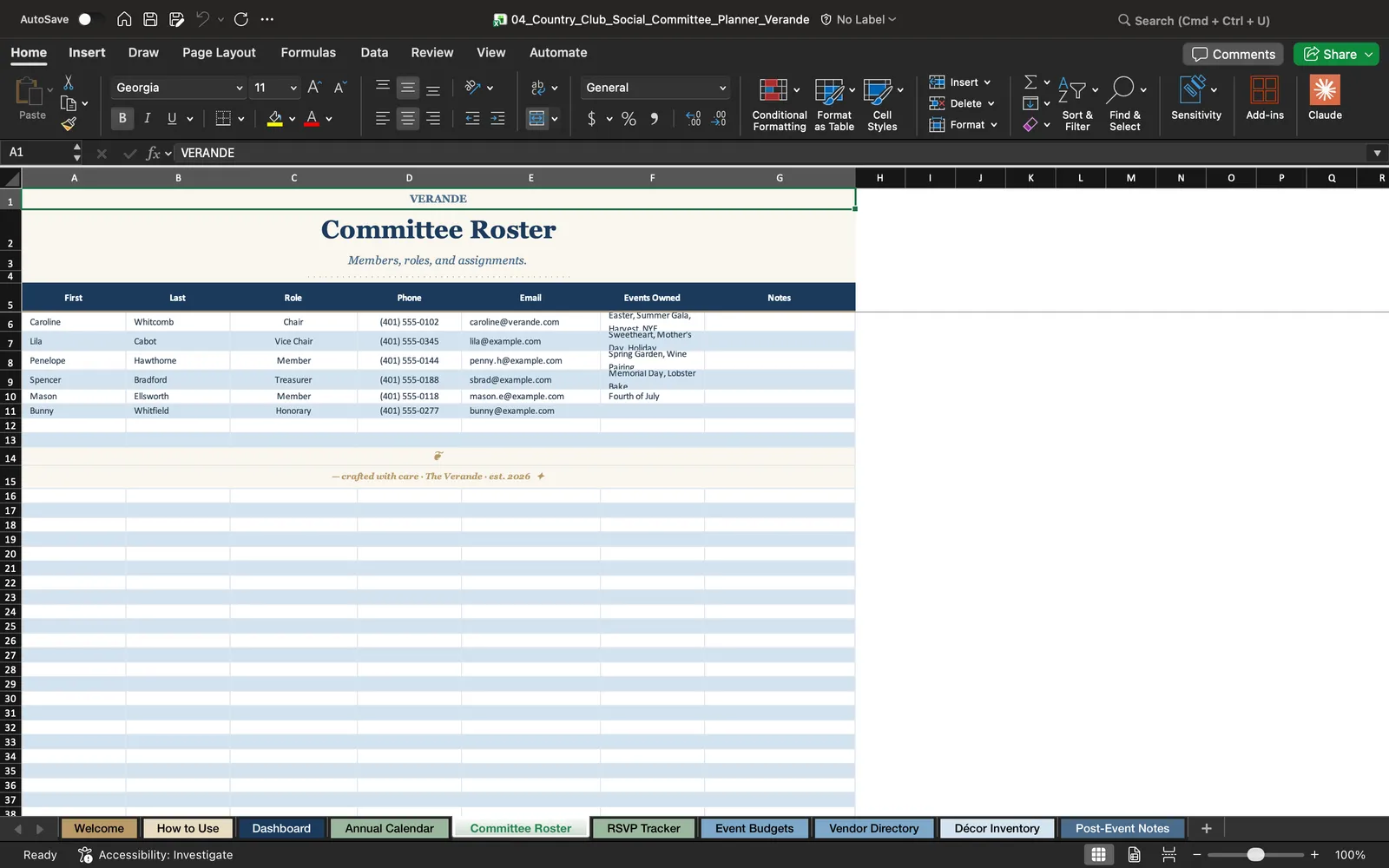 Country Club, Committee Roster