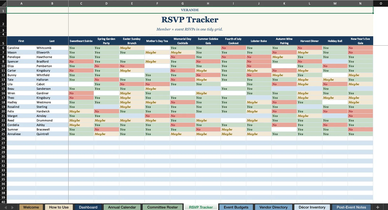 Country Club, RSVP Tracker