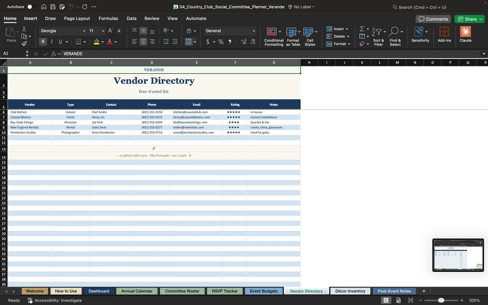 Country Club, Vendor Directory