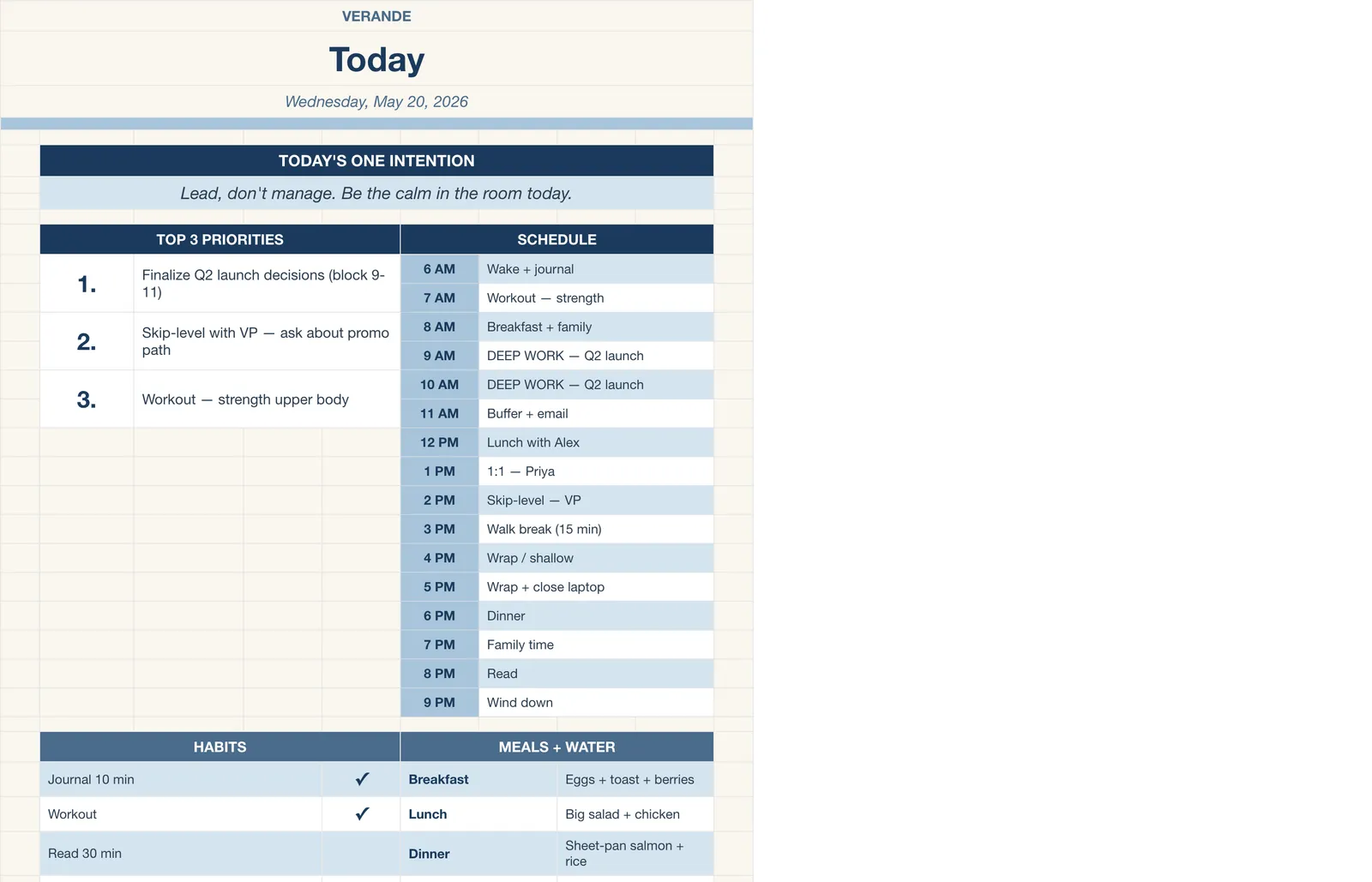 Daily Planner, Todays Page