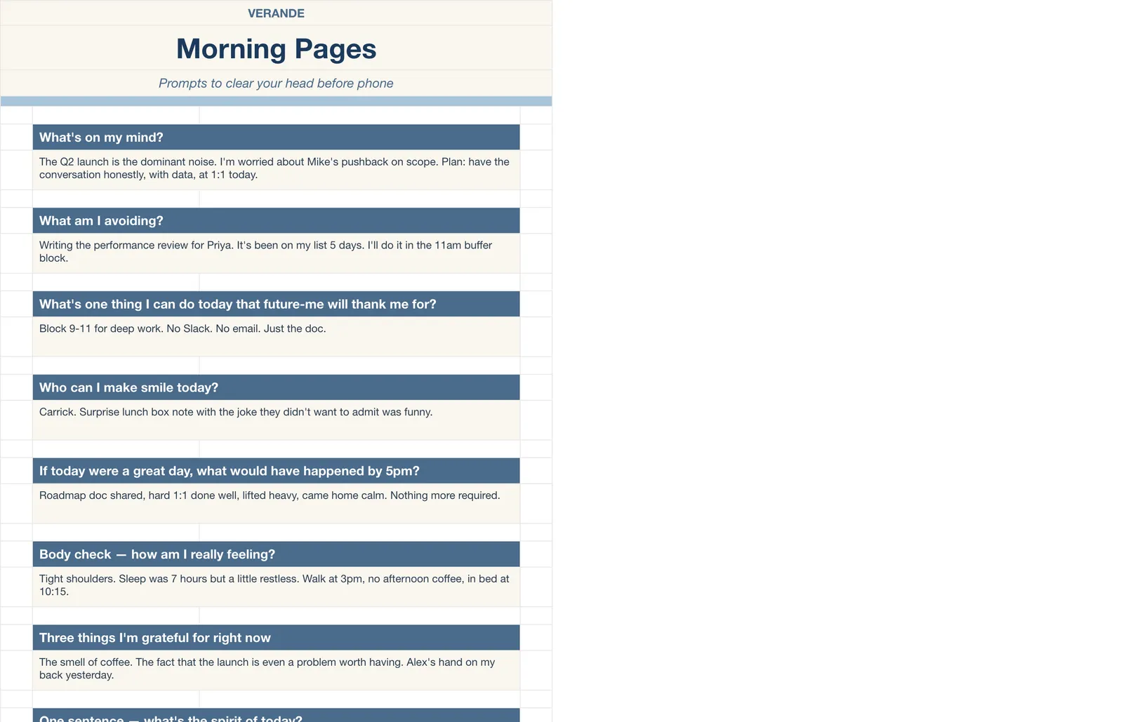 Daily Planner, Morning Pages