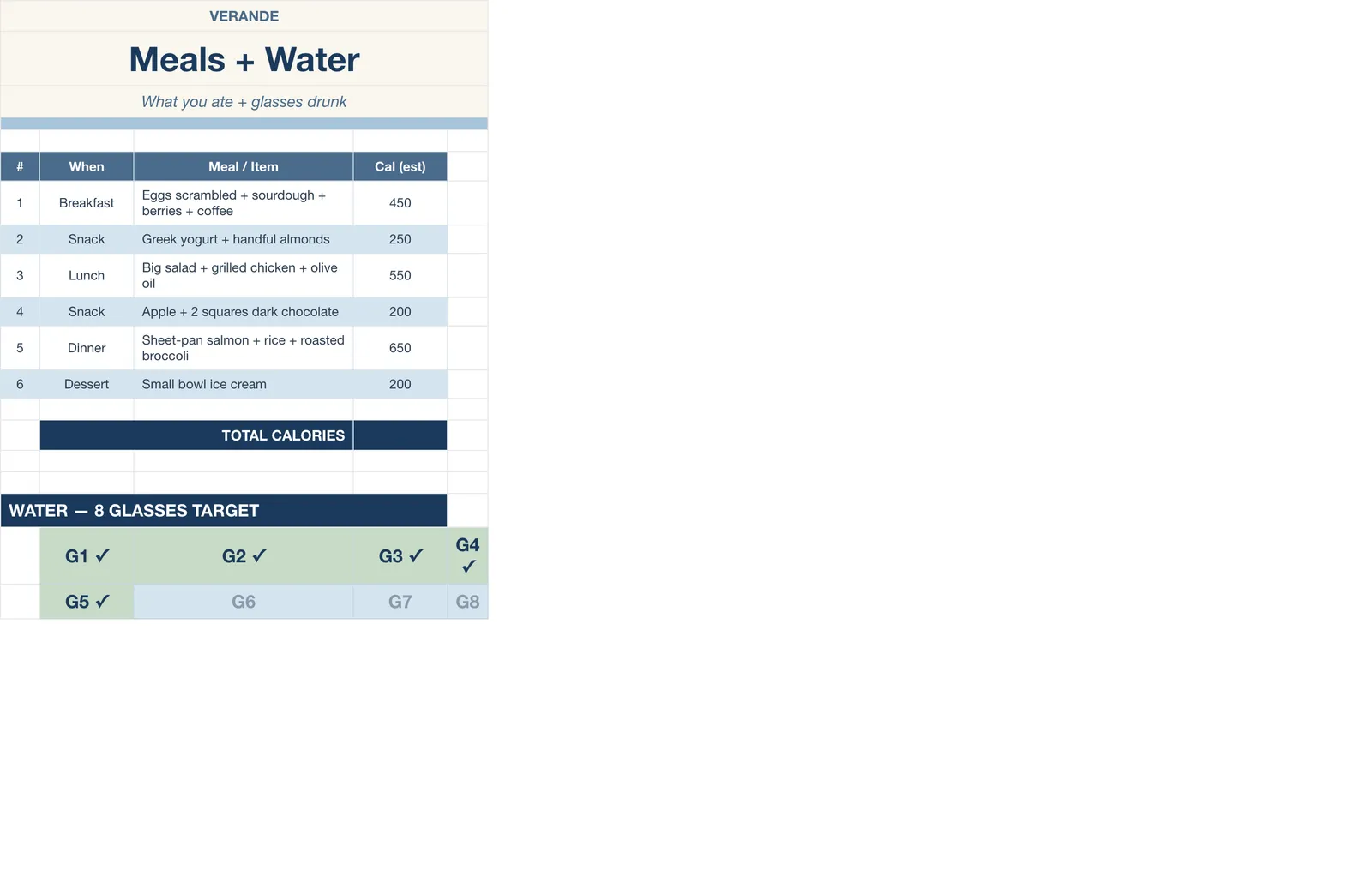 Daily Planner, Meals & Water