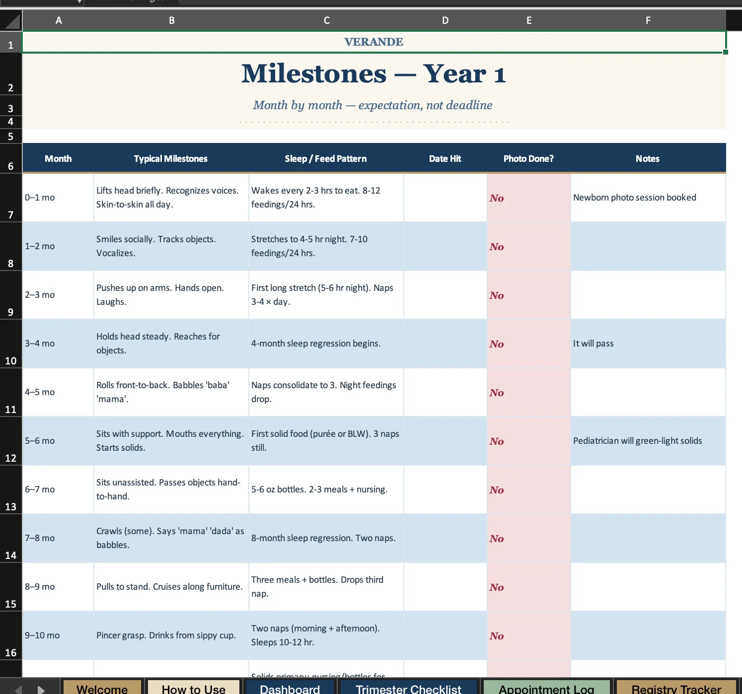 First Year Parent, Milestones Year 1