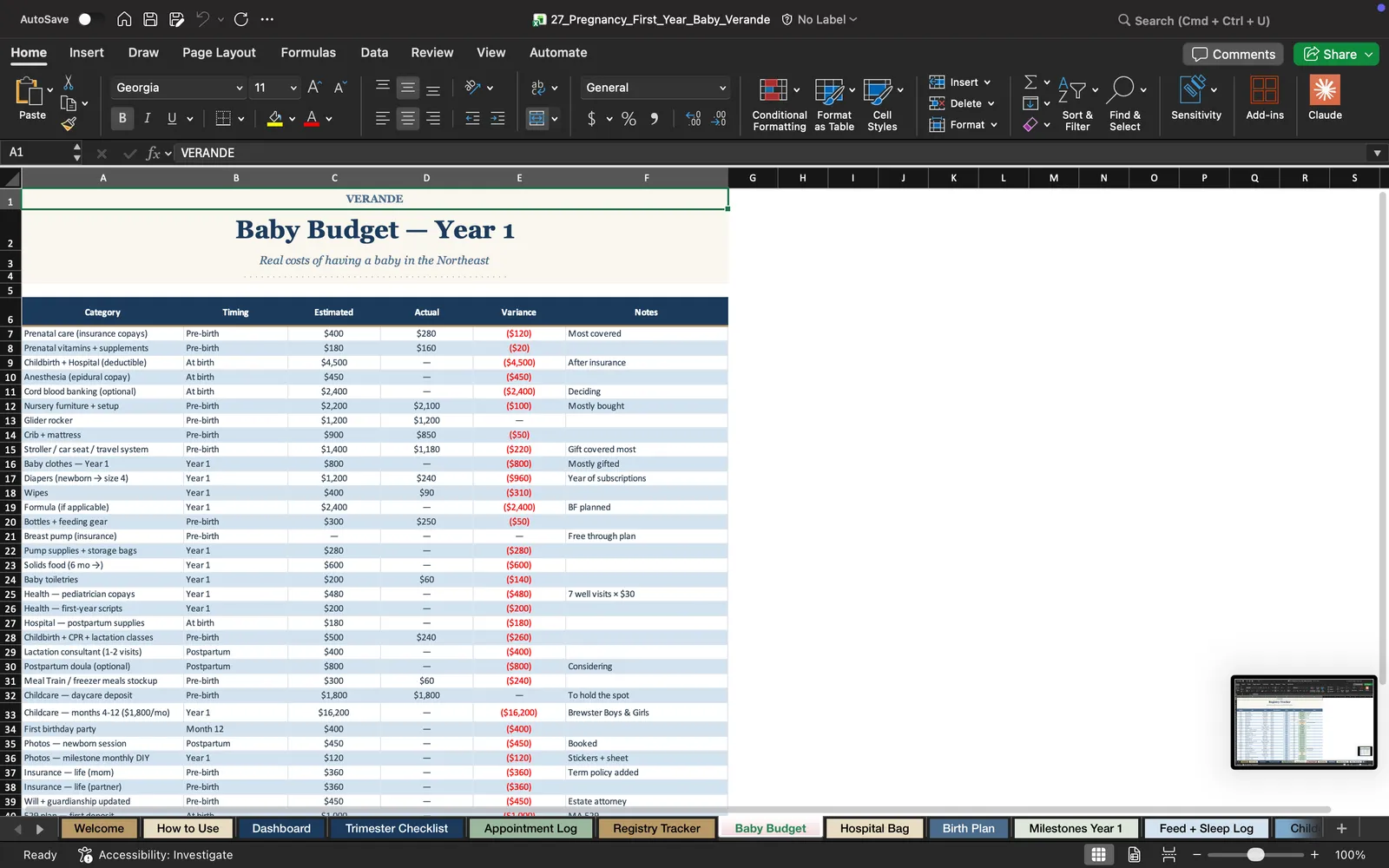 First Year Parent, Baby Budget