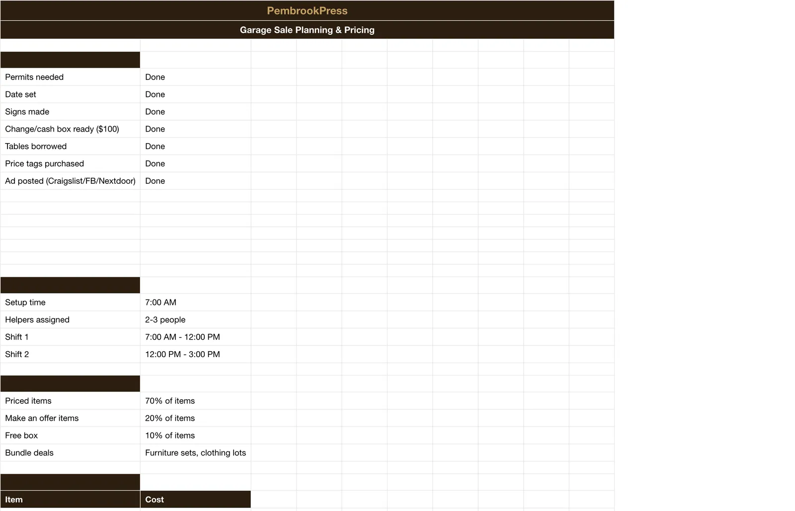 Garage Sale Declutter Profit Tracker, Garage Sale Planner