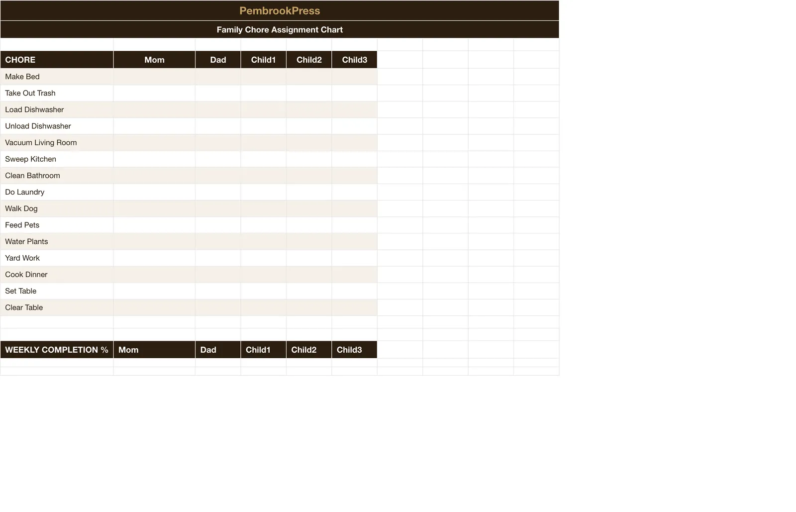 Home Cleaning Schedule Chore Chart, Family Chore Chart