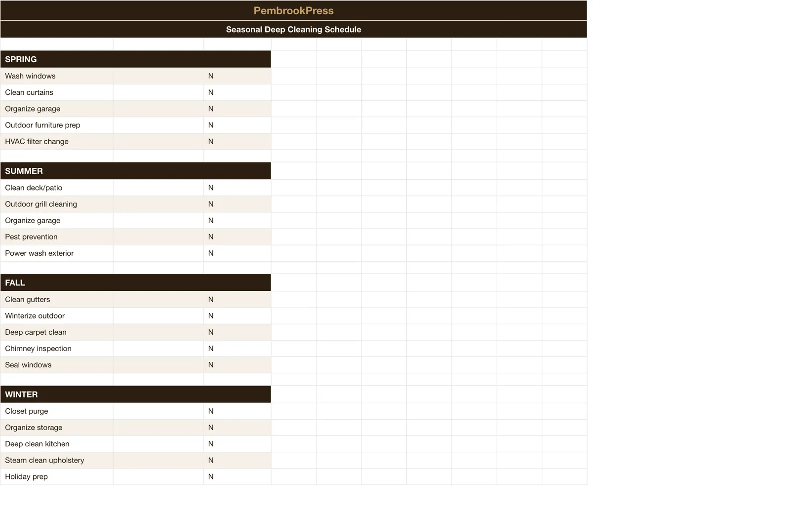 Home Cleaning Schedule Chore Chart, Seasonal Deep Clean Guide