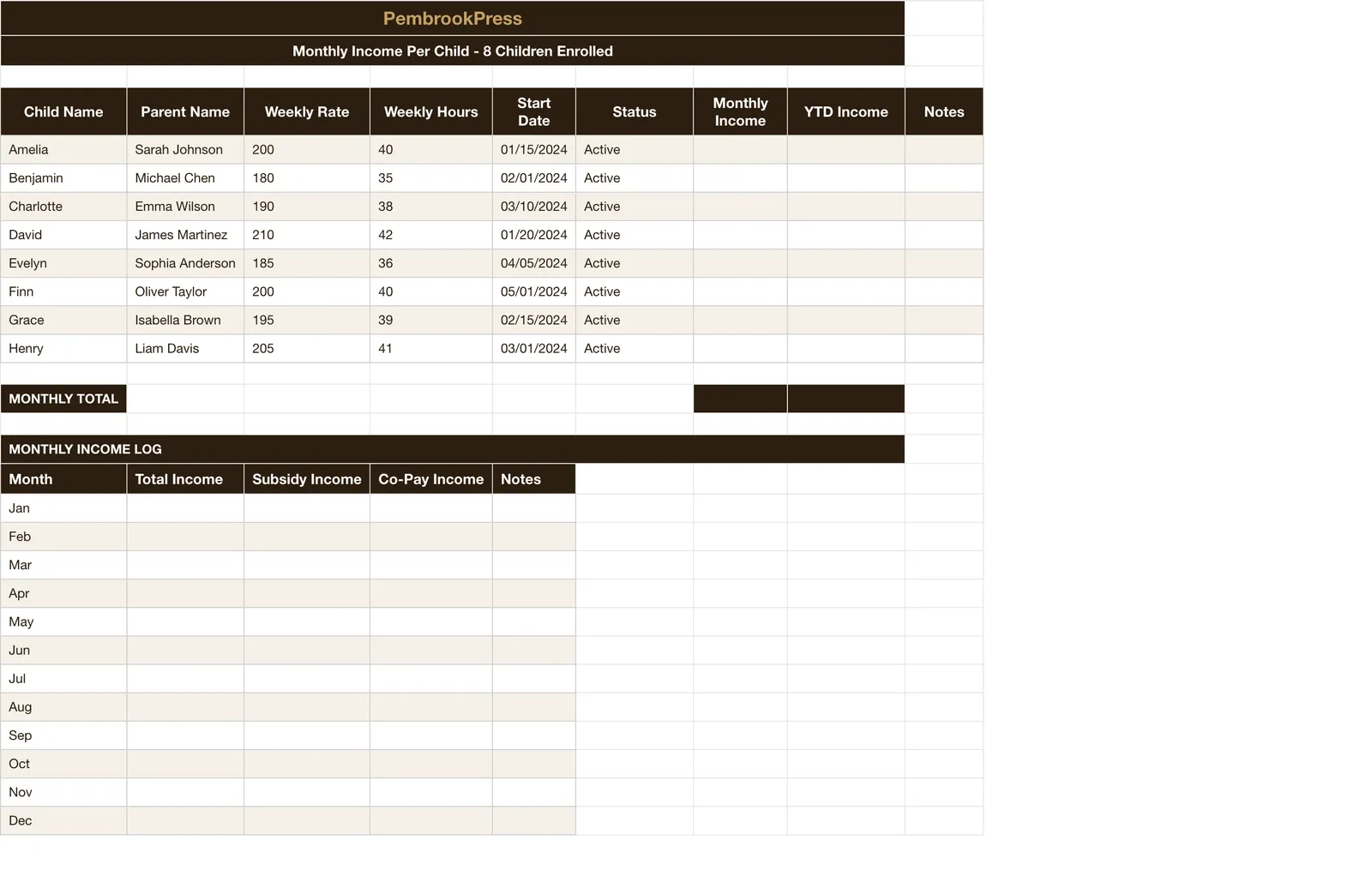 Home Daycare Tax Expense Tracker, Income Tracker