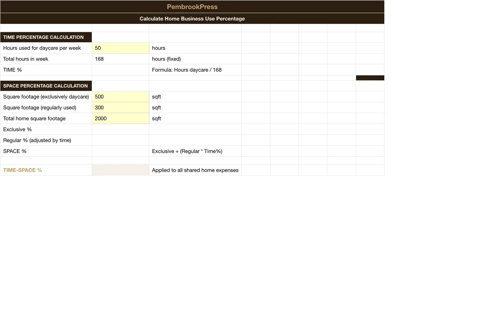 Home Daycare Tax Expense Tracker, Time-Space