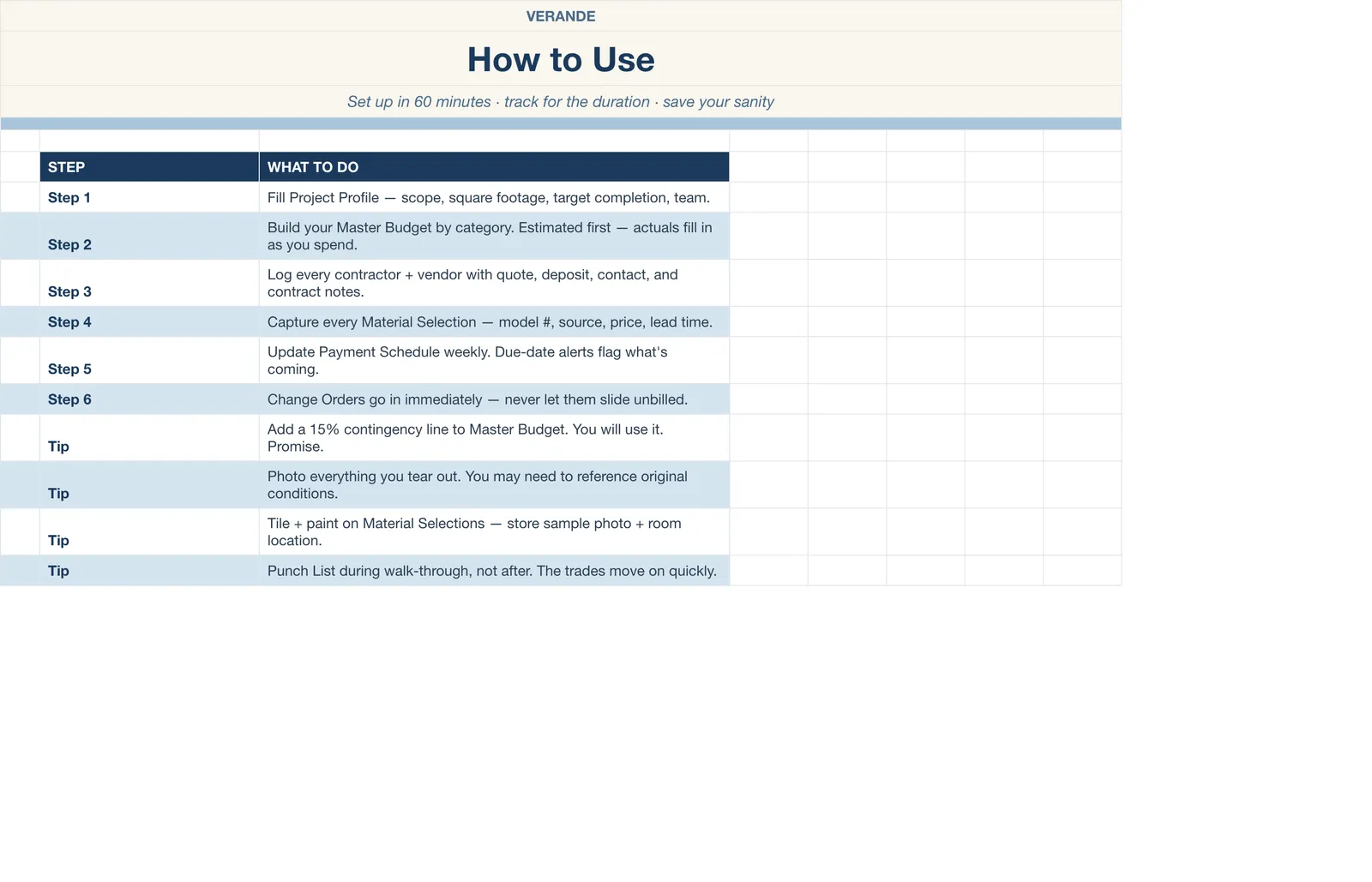 Home Renovation Tracker, How To Use