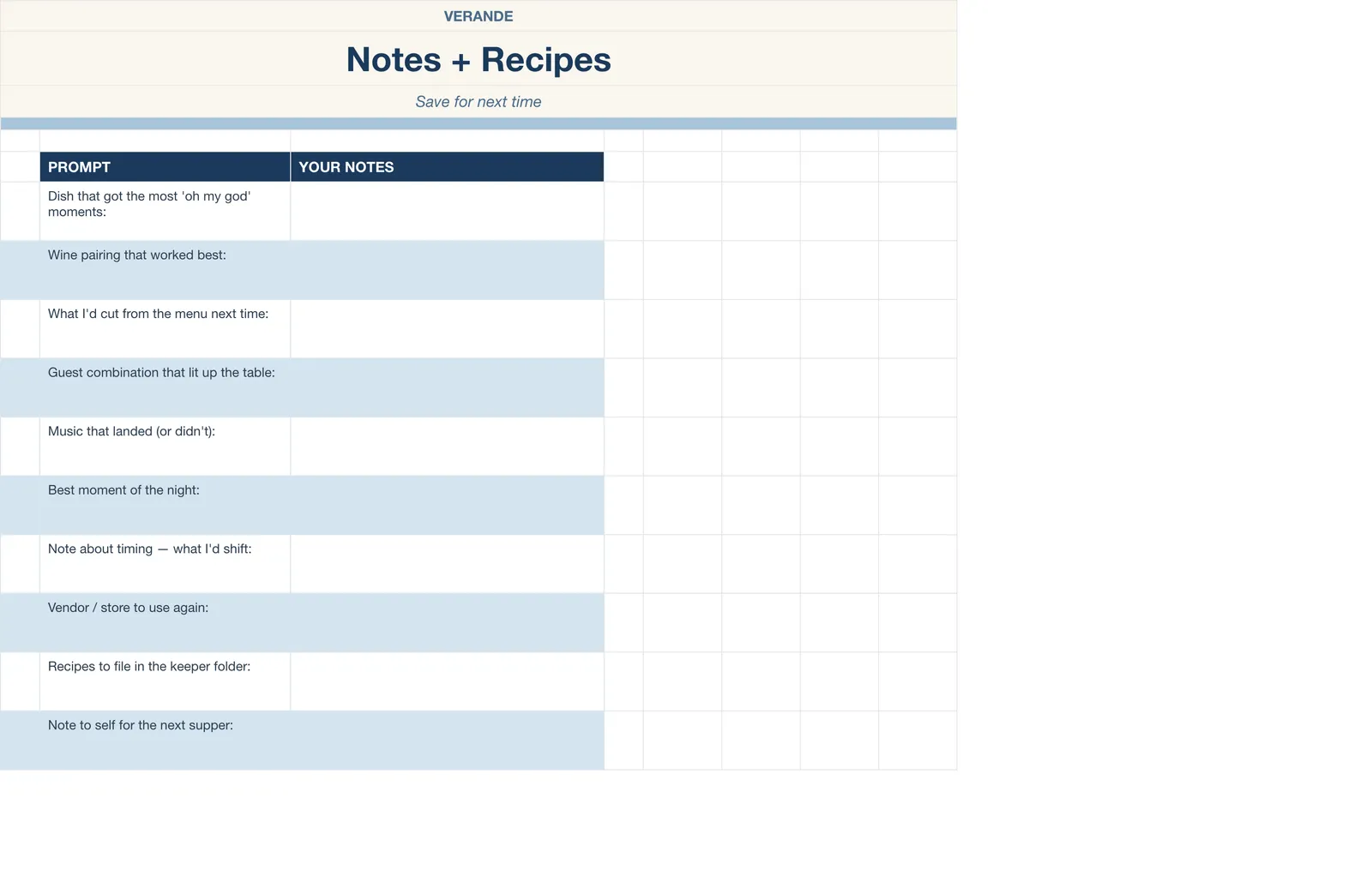 Hostess Dinner Party Planner, Notes & Recipes