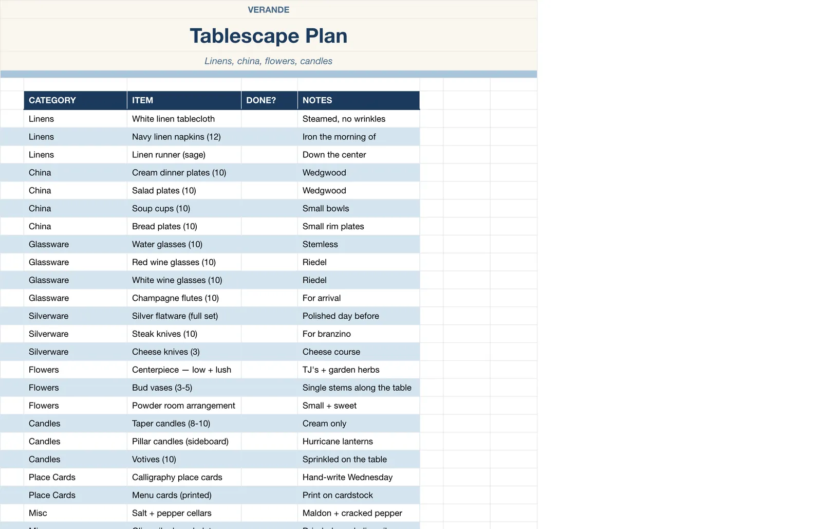 Hostess Dinner Party Planner, Tablescape Plan