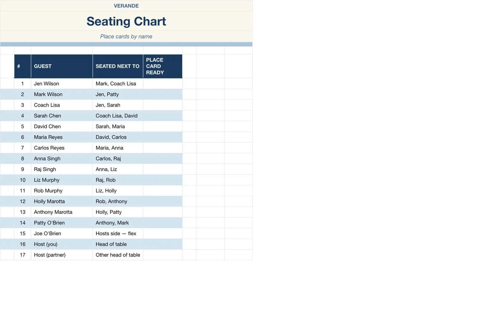 Hostess Dinner Party Planner, Seating Chart
