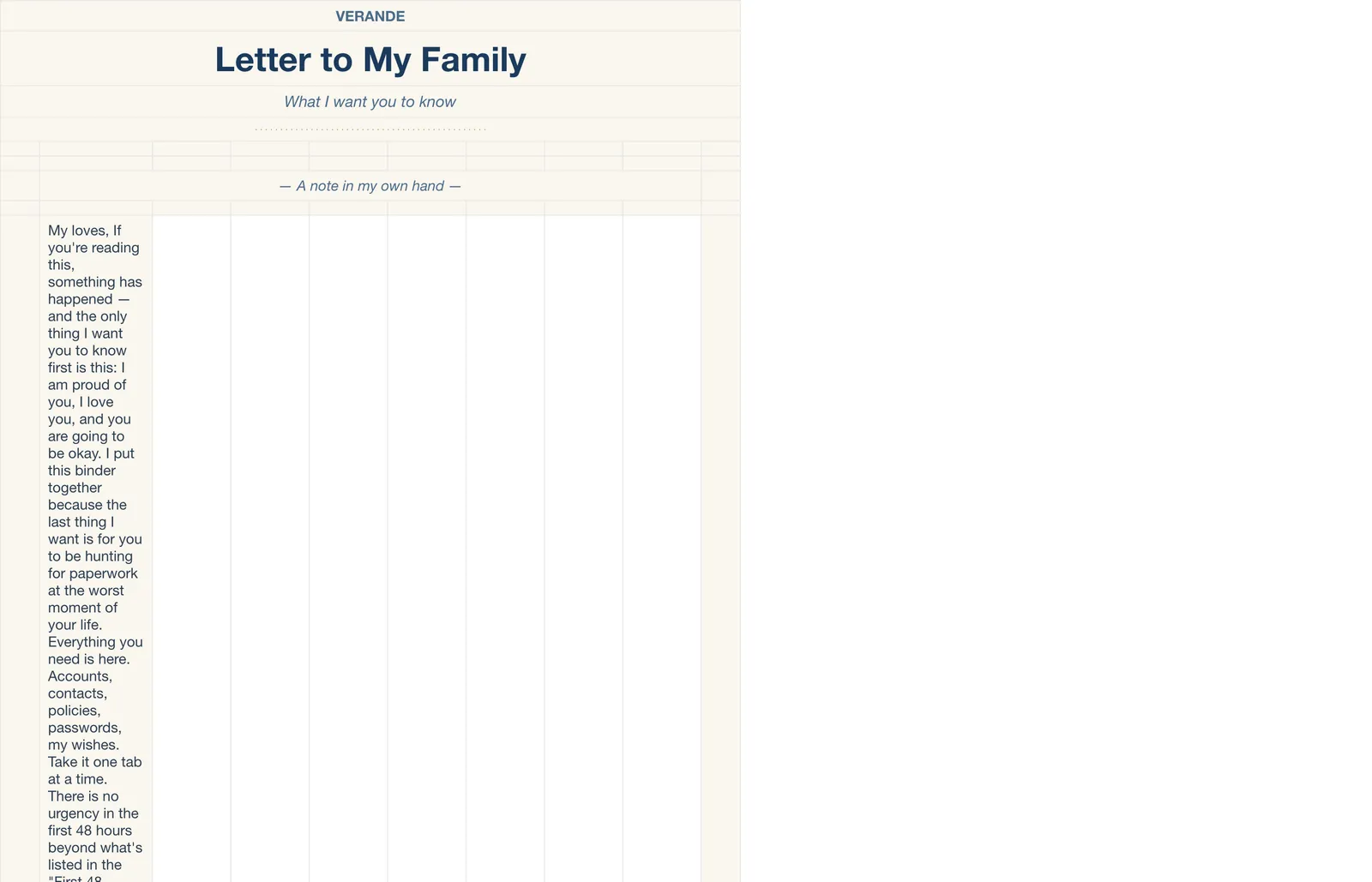 If Anything Happens Family Binder, Letter To My Family