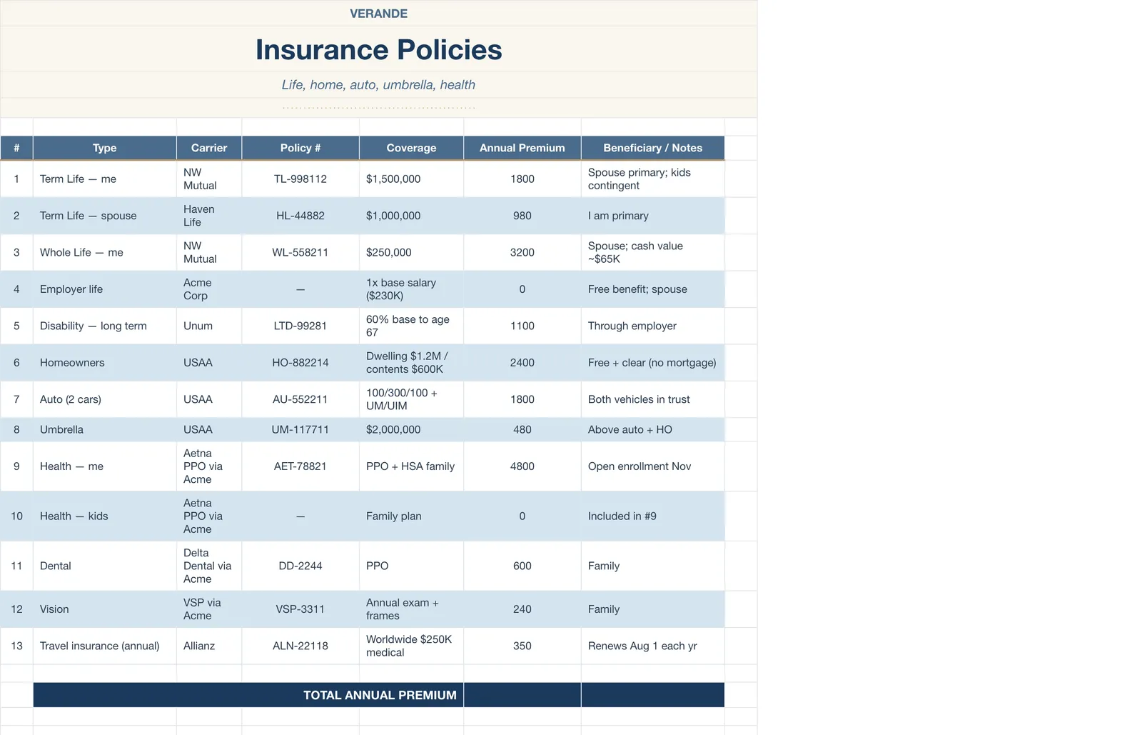 If Anything Happens Family Binder, Insurance Policies