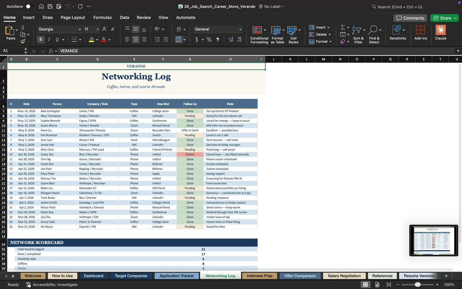Job Search, Networking Log