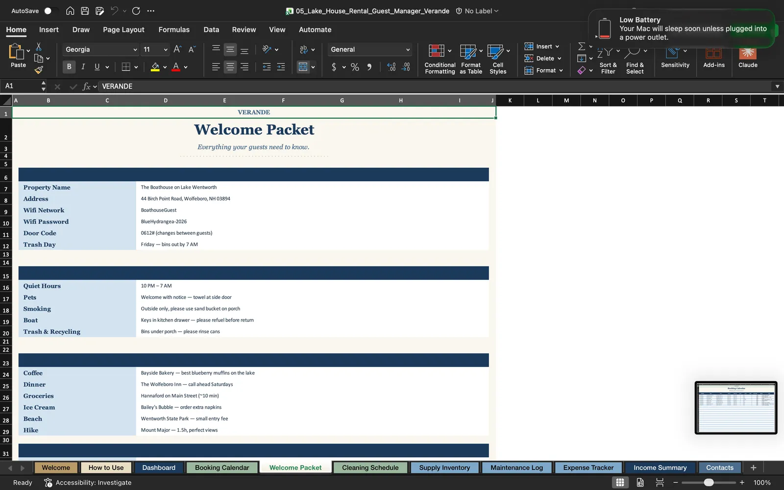 Lake House Manager, Welcome Packet