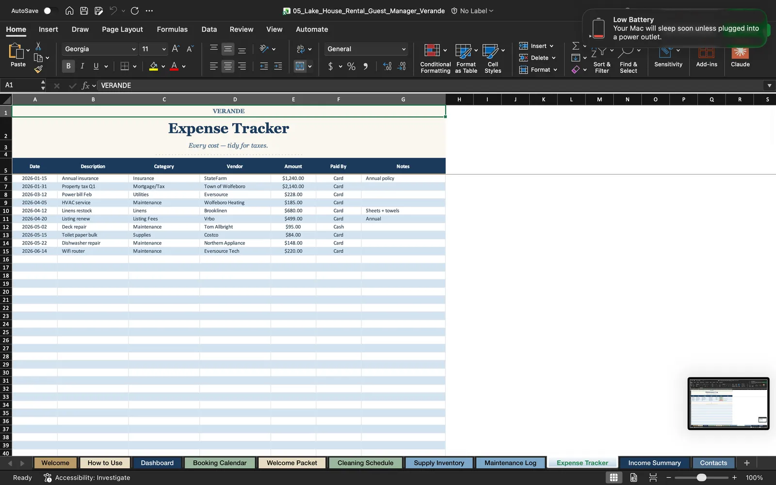 Lake House Manager, Expense Tracker