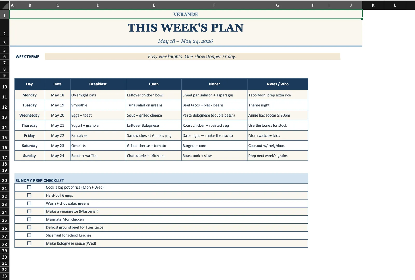 Meal Plan, This Week's Plan