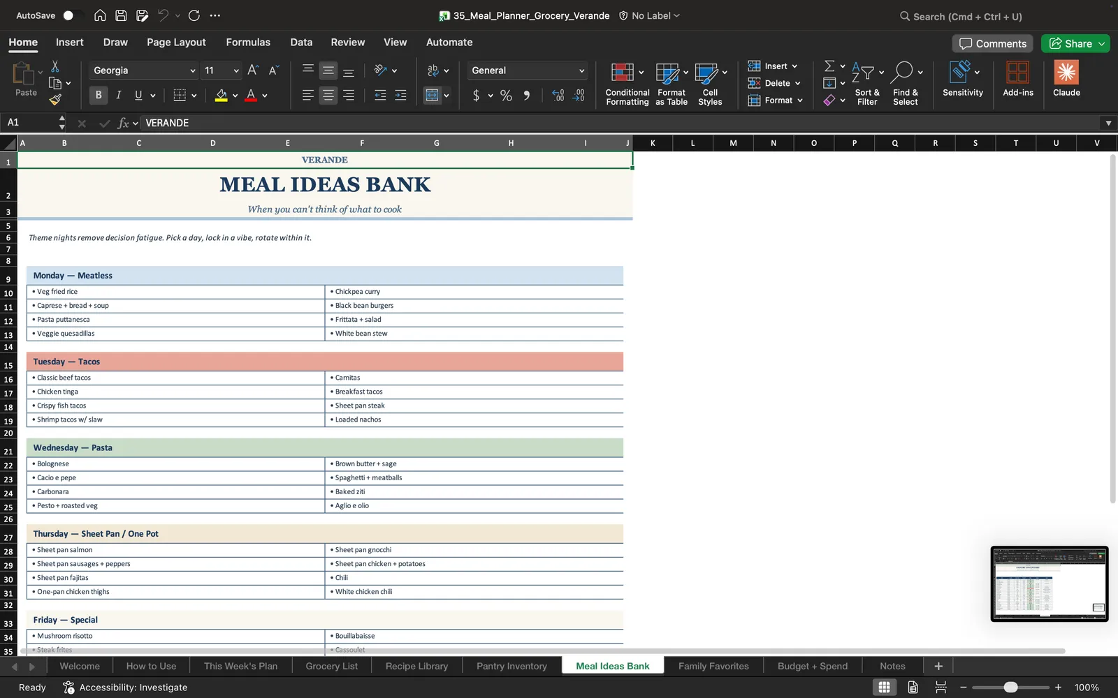 Meal Plan, Meal Ideas Bank