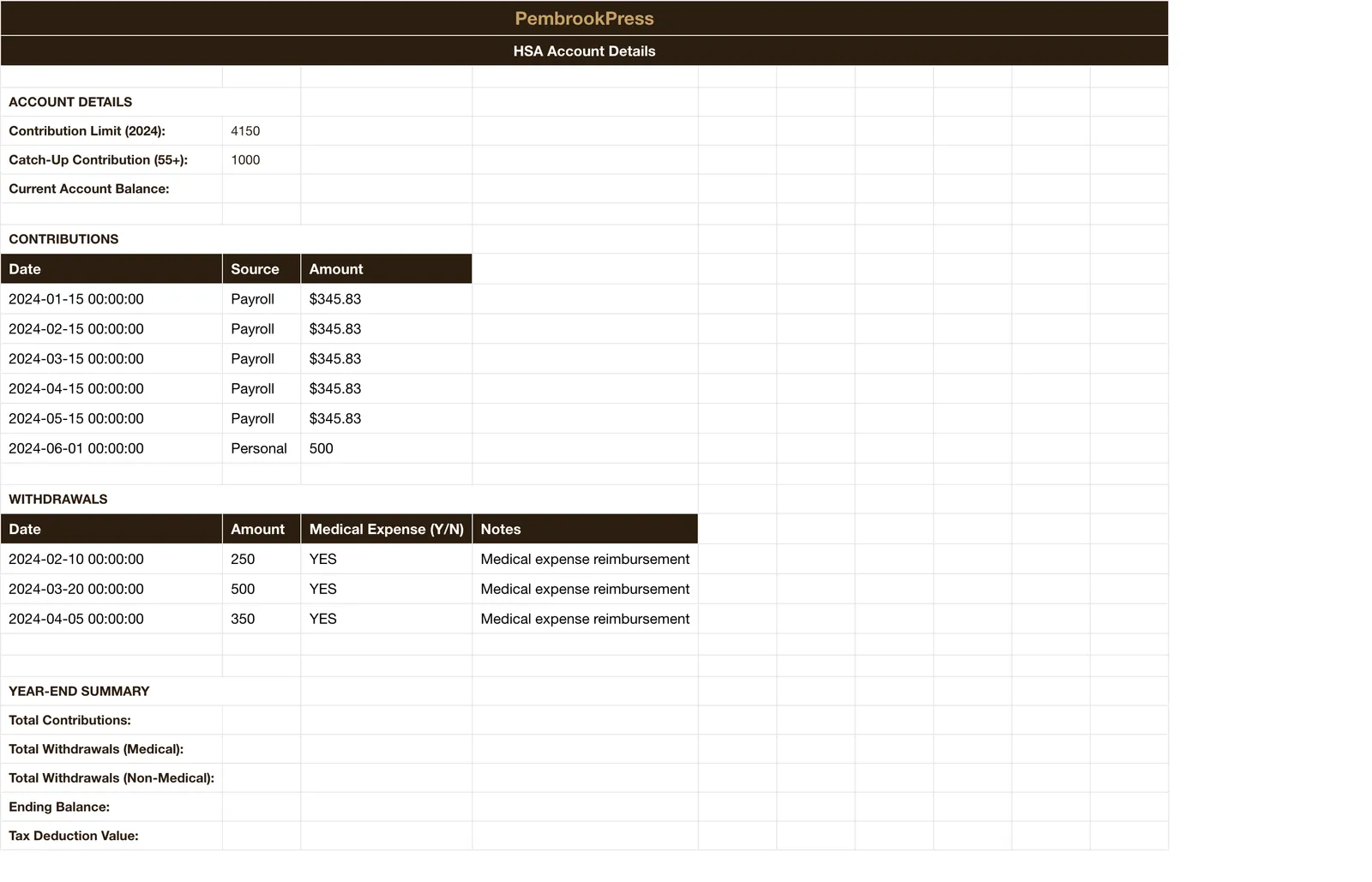 Medical Expense HSA Tracker, Hsa Account Manager