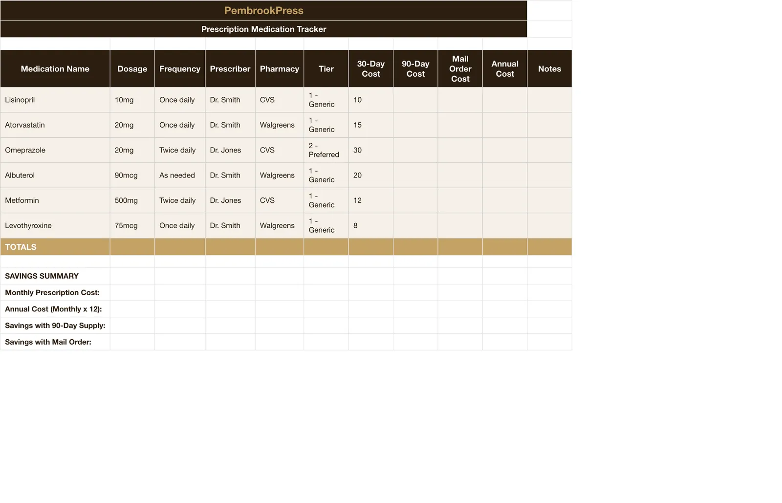 Medical Expense HSA Tracker, Prescription Tracker