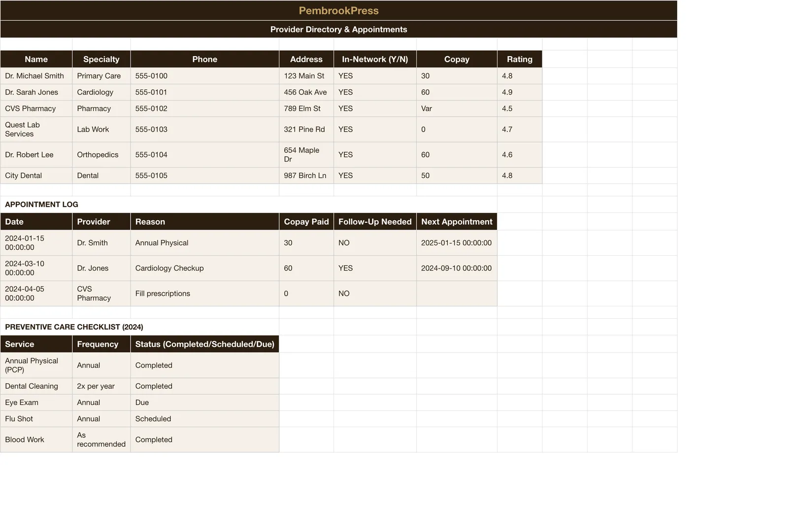 Medical Expense HSA Tracker, Provider Directory