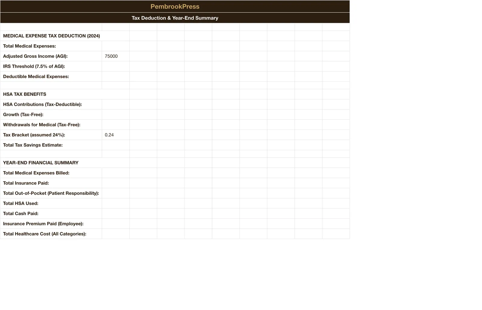 Medical Expense HSA Tracker, Tax & Year-End