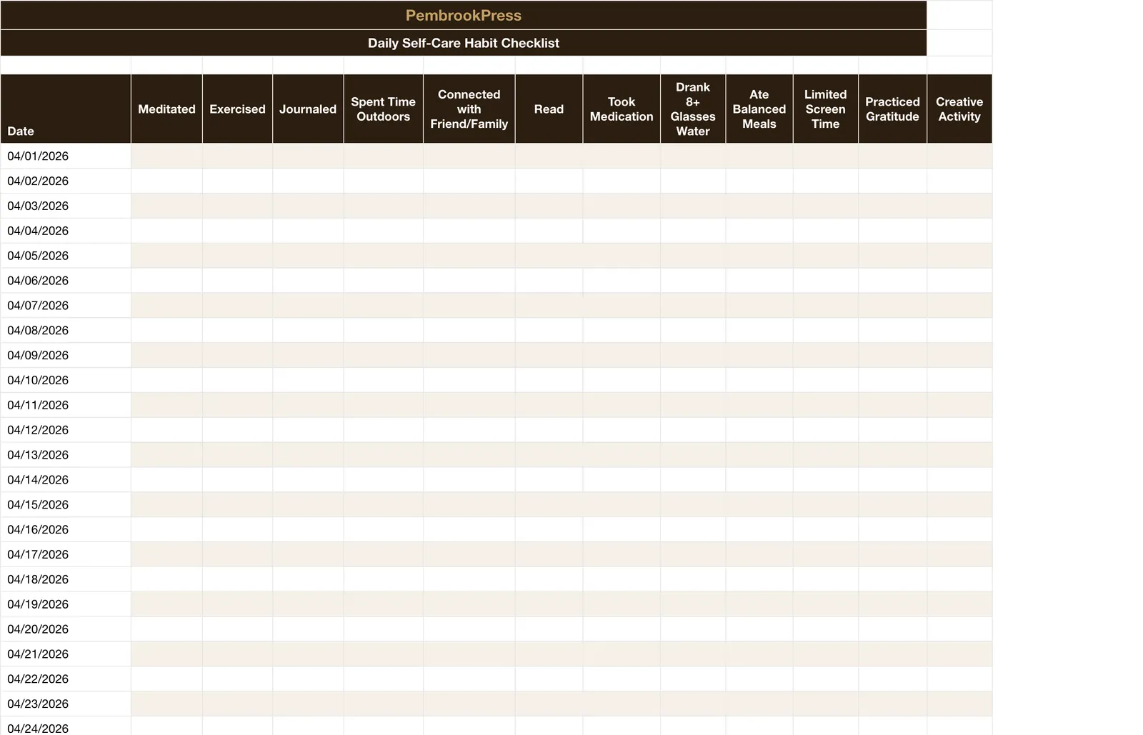 Mental Health SelfCare Wellness Tracker, Self-Care Habit Tracker