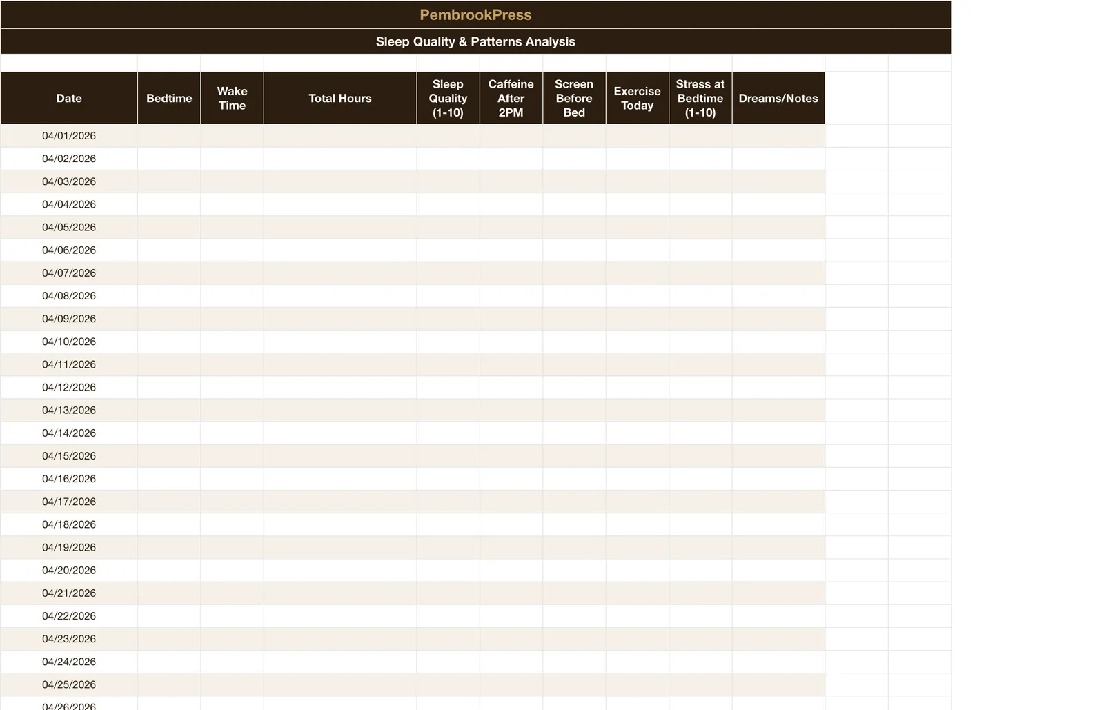 Mental Health SelfCare Wellness Tracker, Sleep Tracker