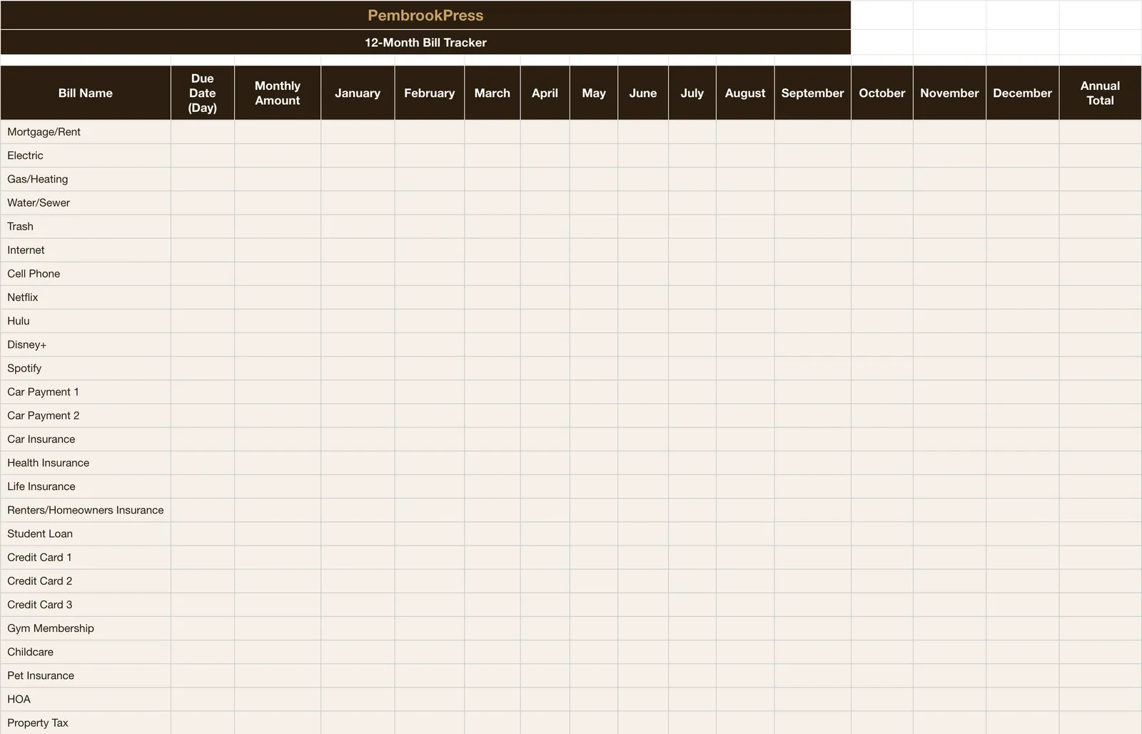 Monthly Bill Organizer Payment Tracker, Monthly Bill Tracker