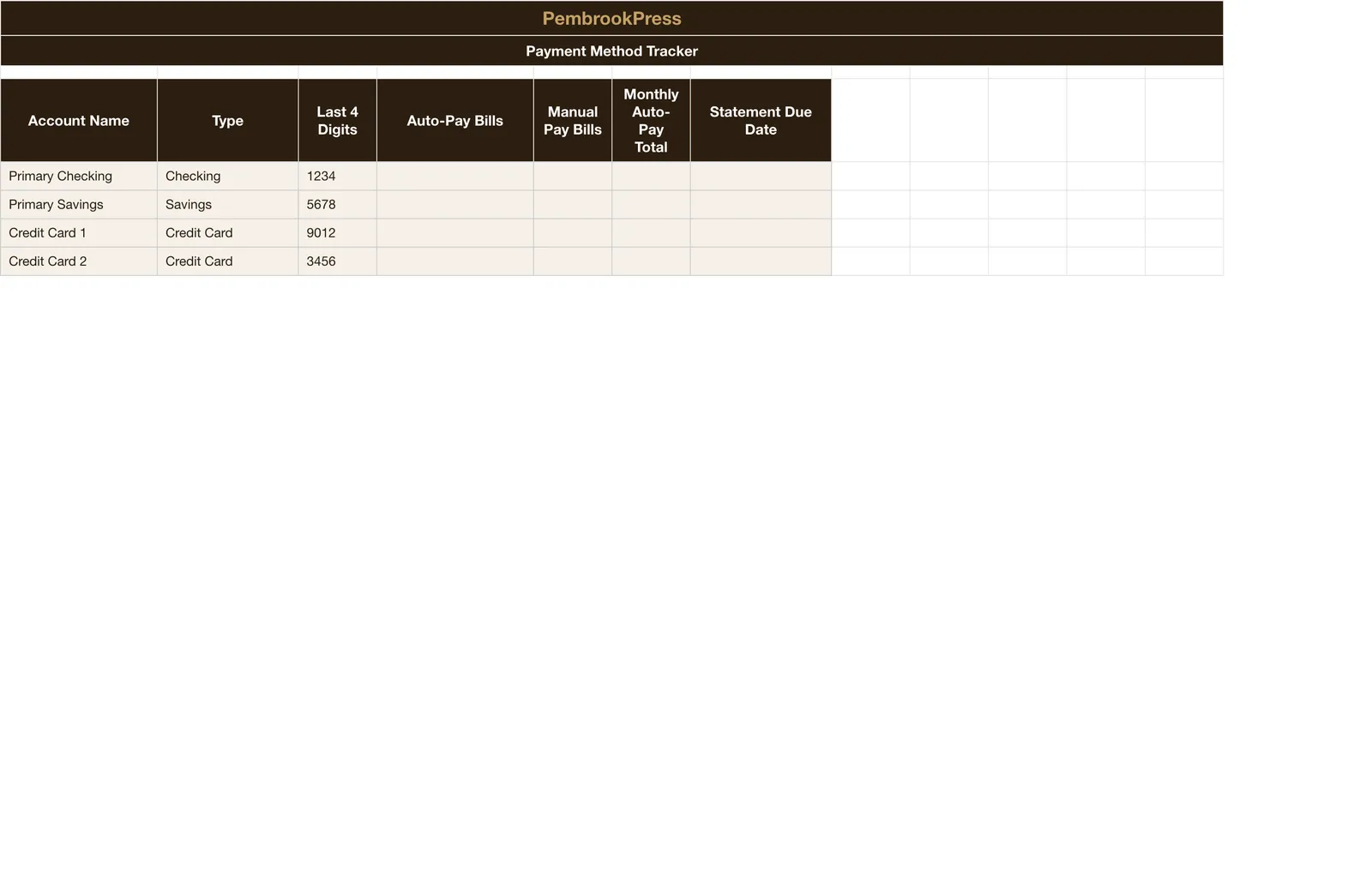 Monthly Bill Organizer Payment Tracker, Payment Method Tracker