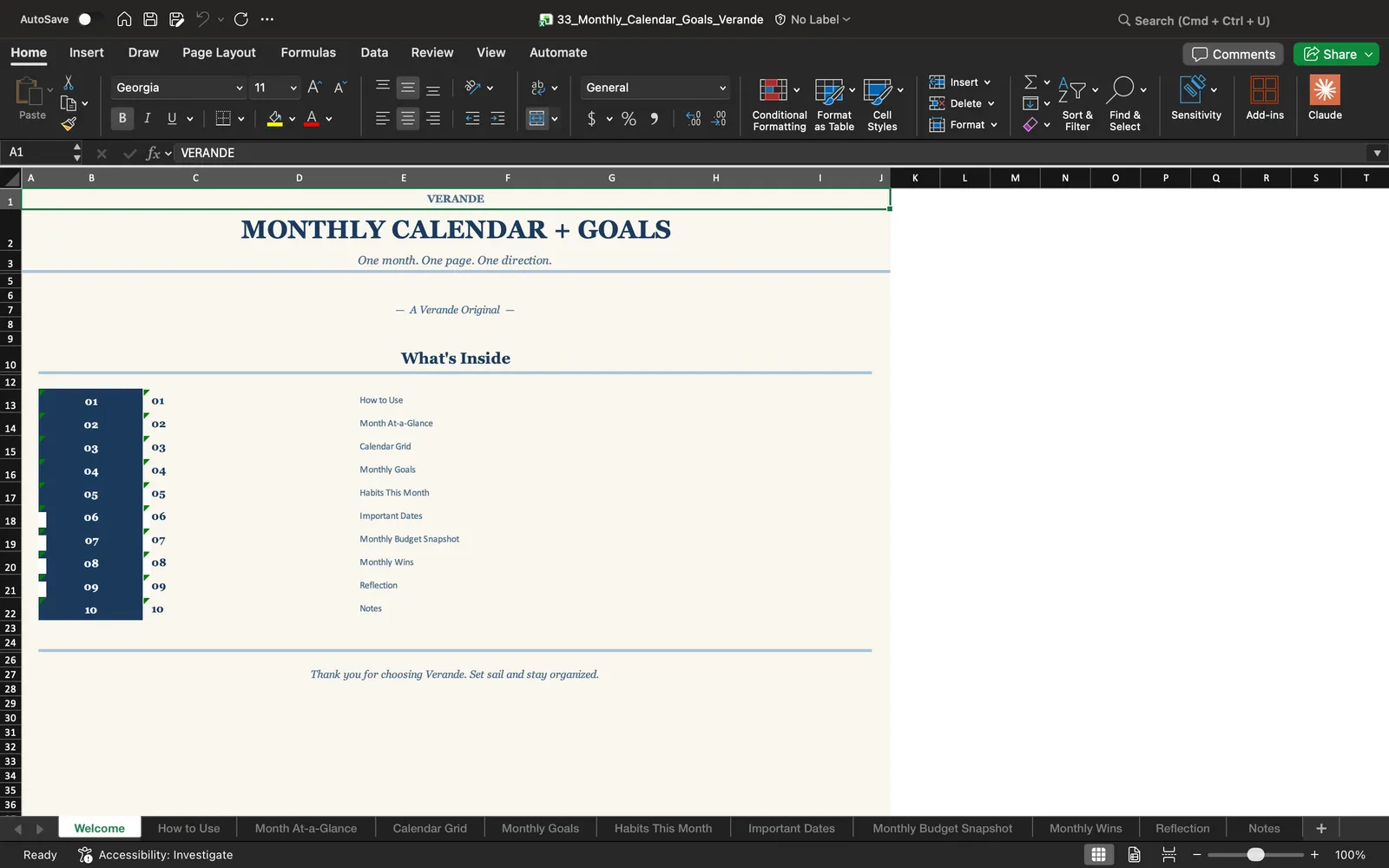 Monthly Calendar, Welcome