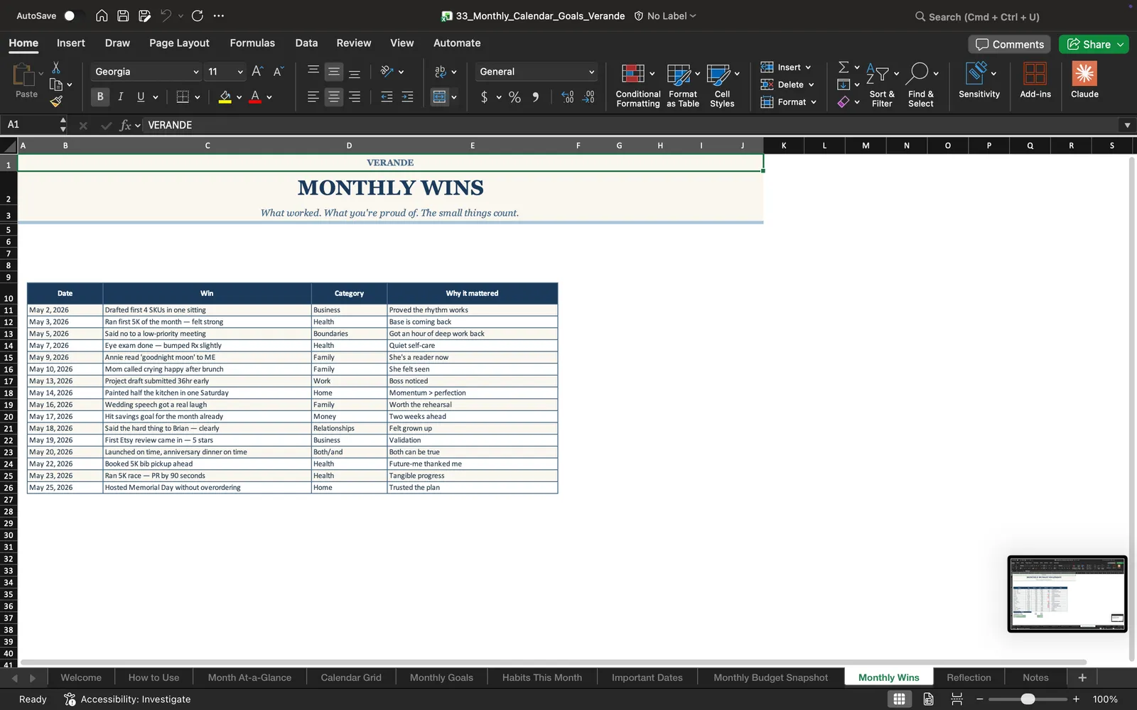 Monthly Calendar, Monthly Wins