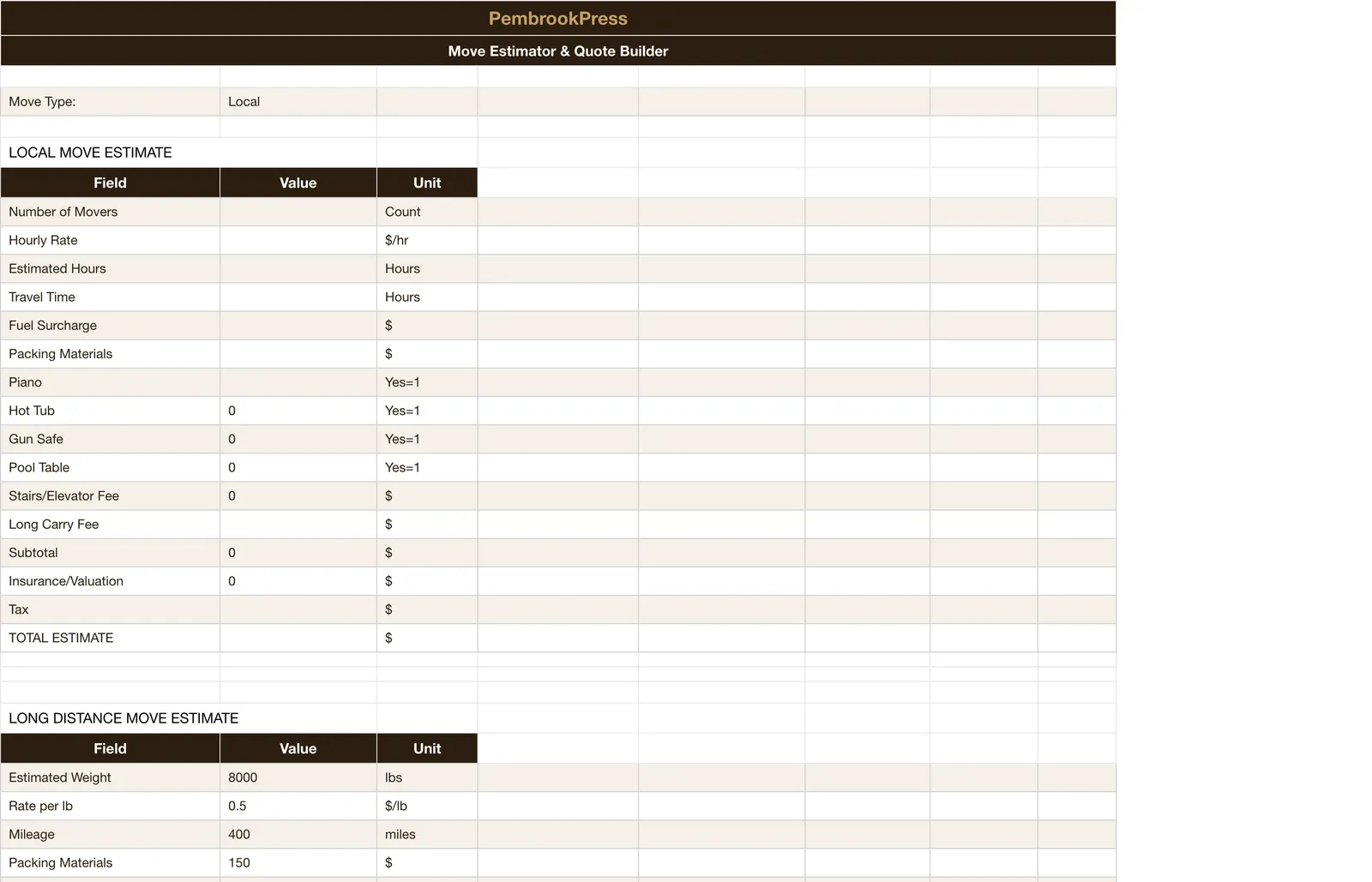 Moving Company Business, Move Estimator & Quote Builder