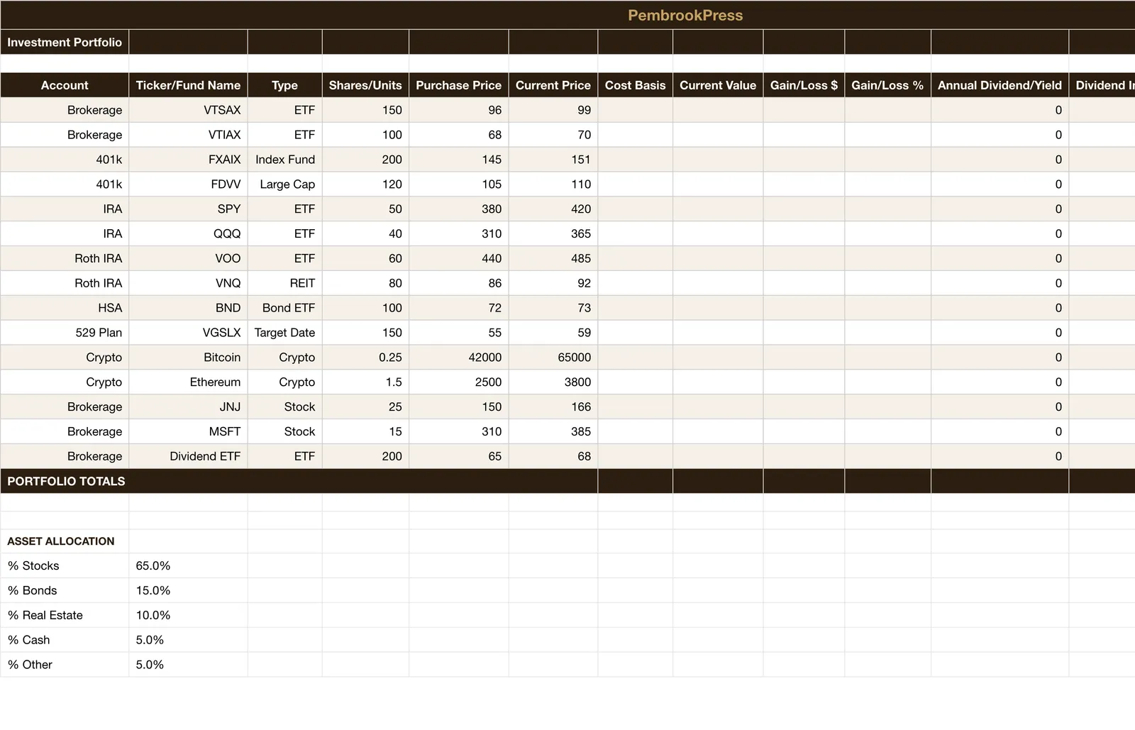 Net Worth Investment Portfolio Tracker, Investment Portfolio