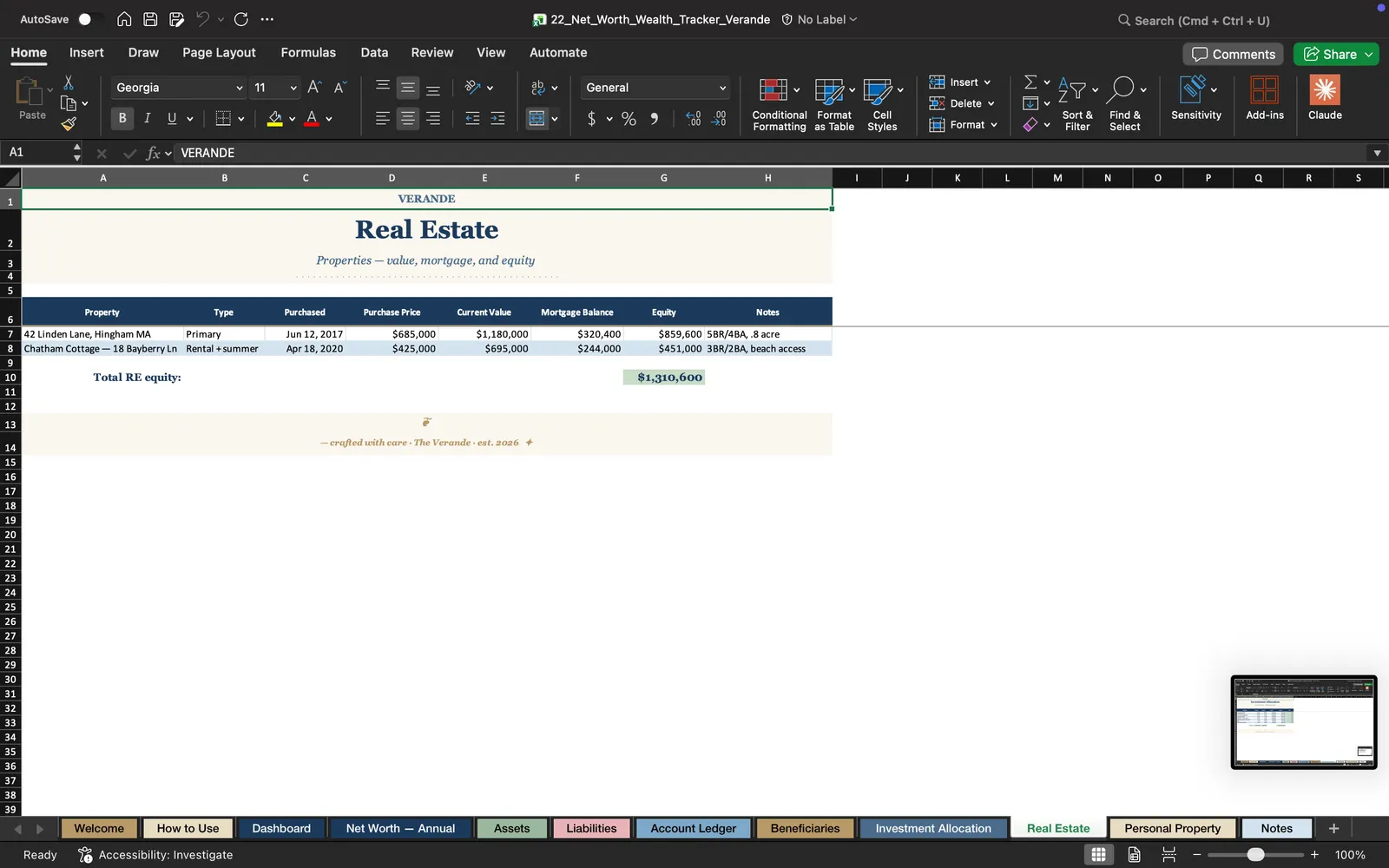 Net Worth Tracker, Real Estate
