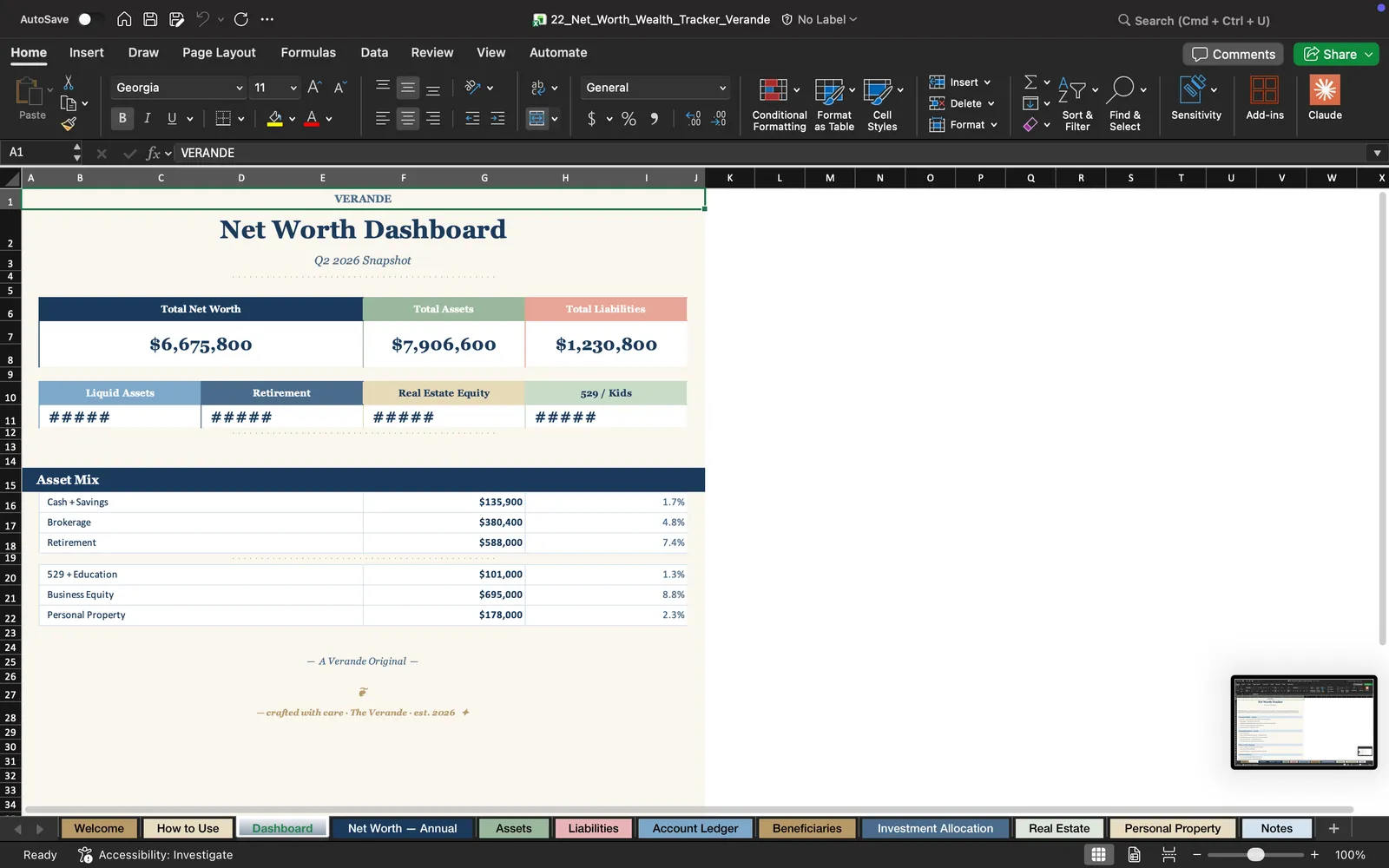 Net Worth Tracker, Dashboard