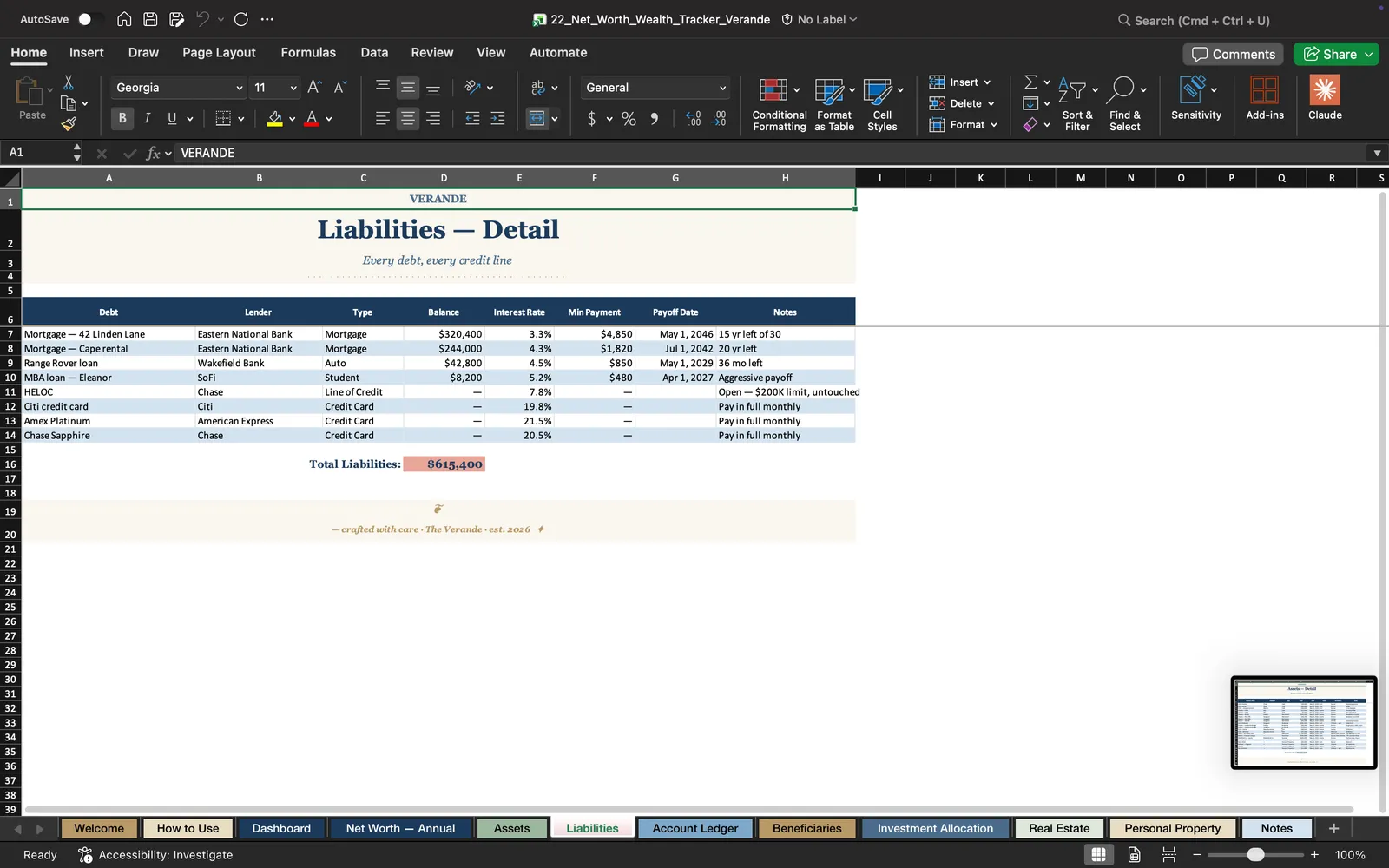 Net Worth Tracker, Liabilities