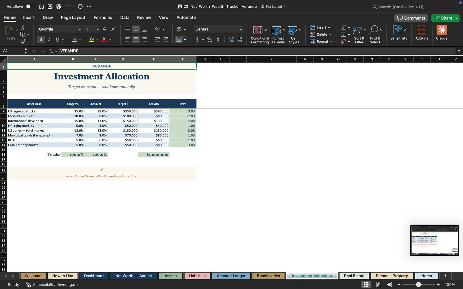 Net Worth Tracker, Investment Allocation